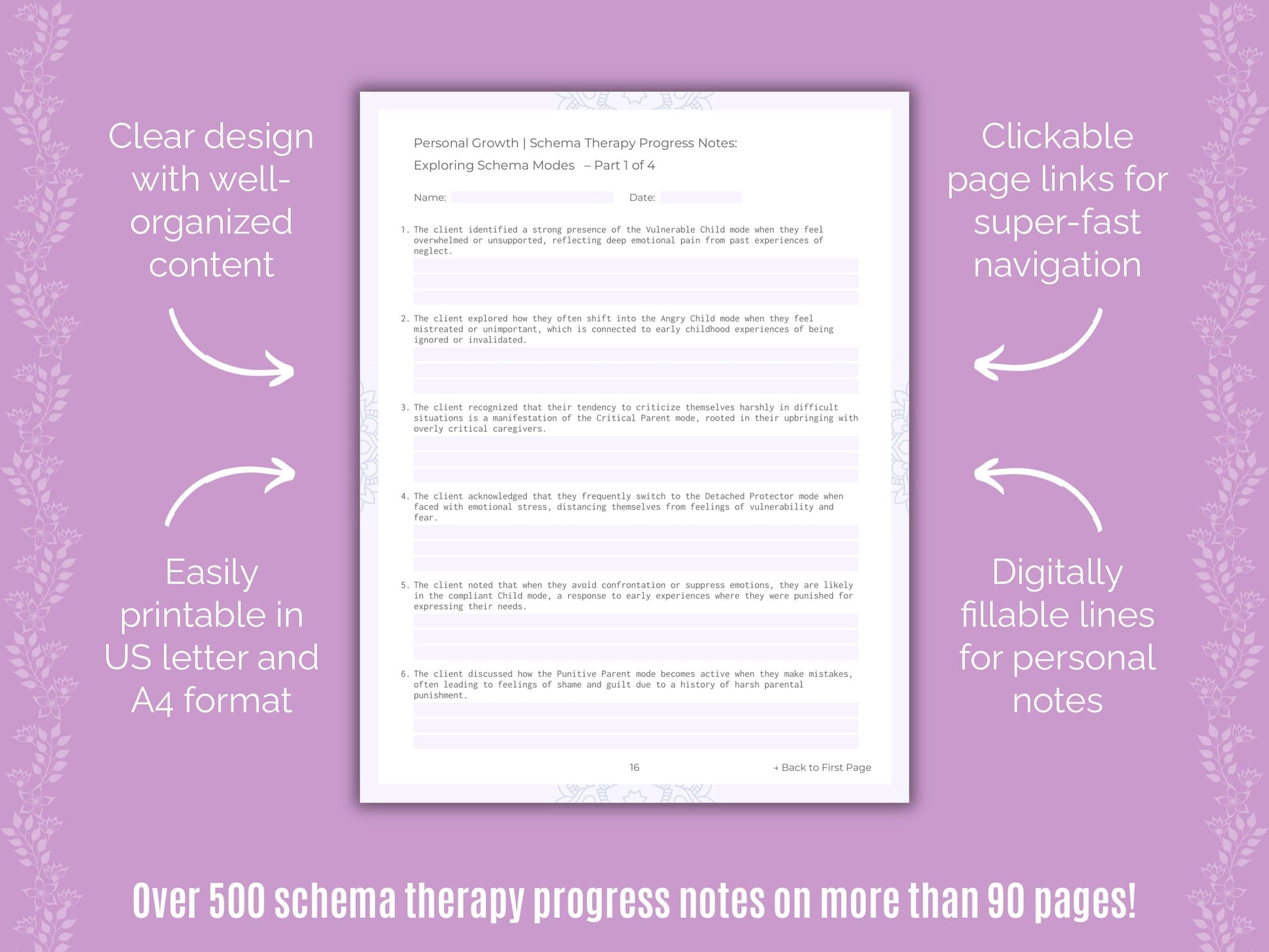 Personal Growth Schema Therapy Counseling Templates