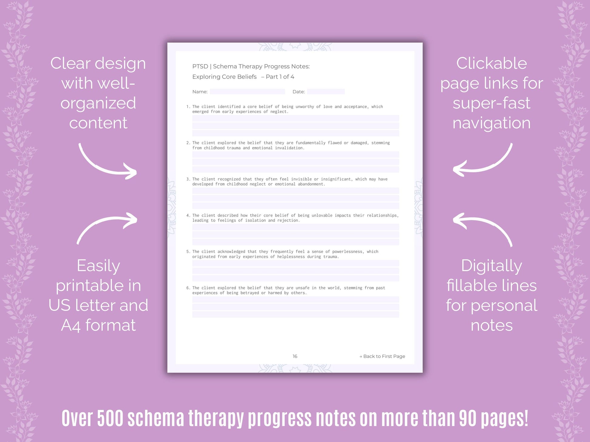 Post-Traumatic Stress Disorder (PTSD) Schema Therapy Counseling Templates