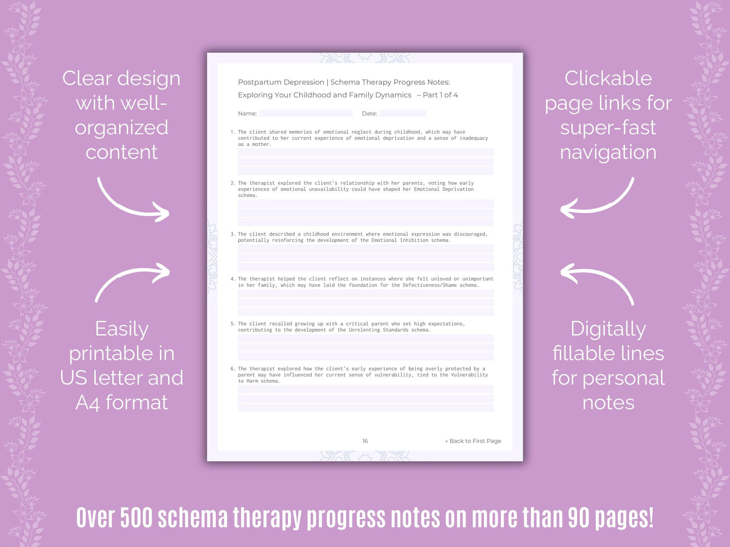 Postpartum Depression Schema Therapy Counseling Templates