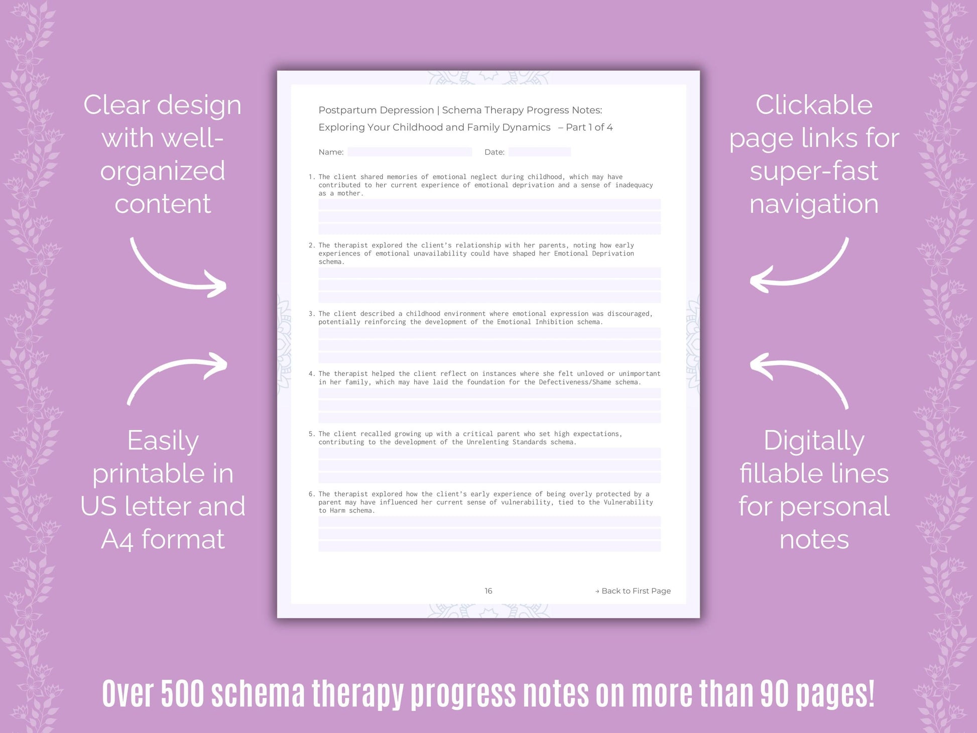 Postpartum Depression Schema Therapy Counseling Templates