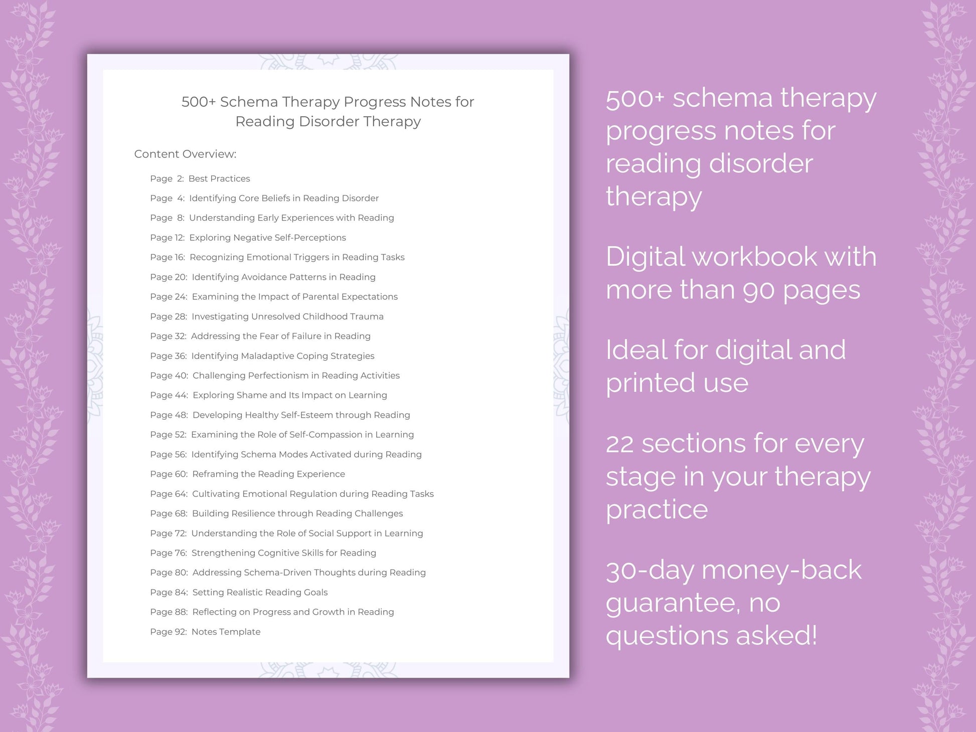 Reading Disorder Schema Therapy Therapist Worksheets