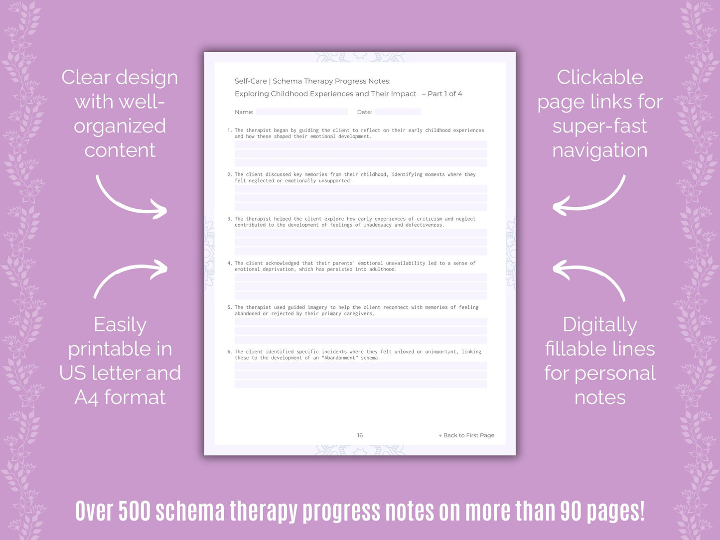 Self-Care Schema Therapy Counseling Templates