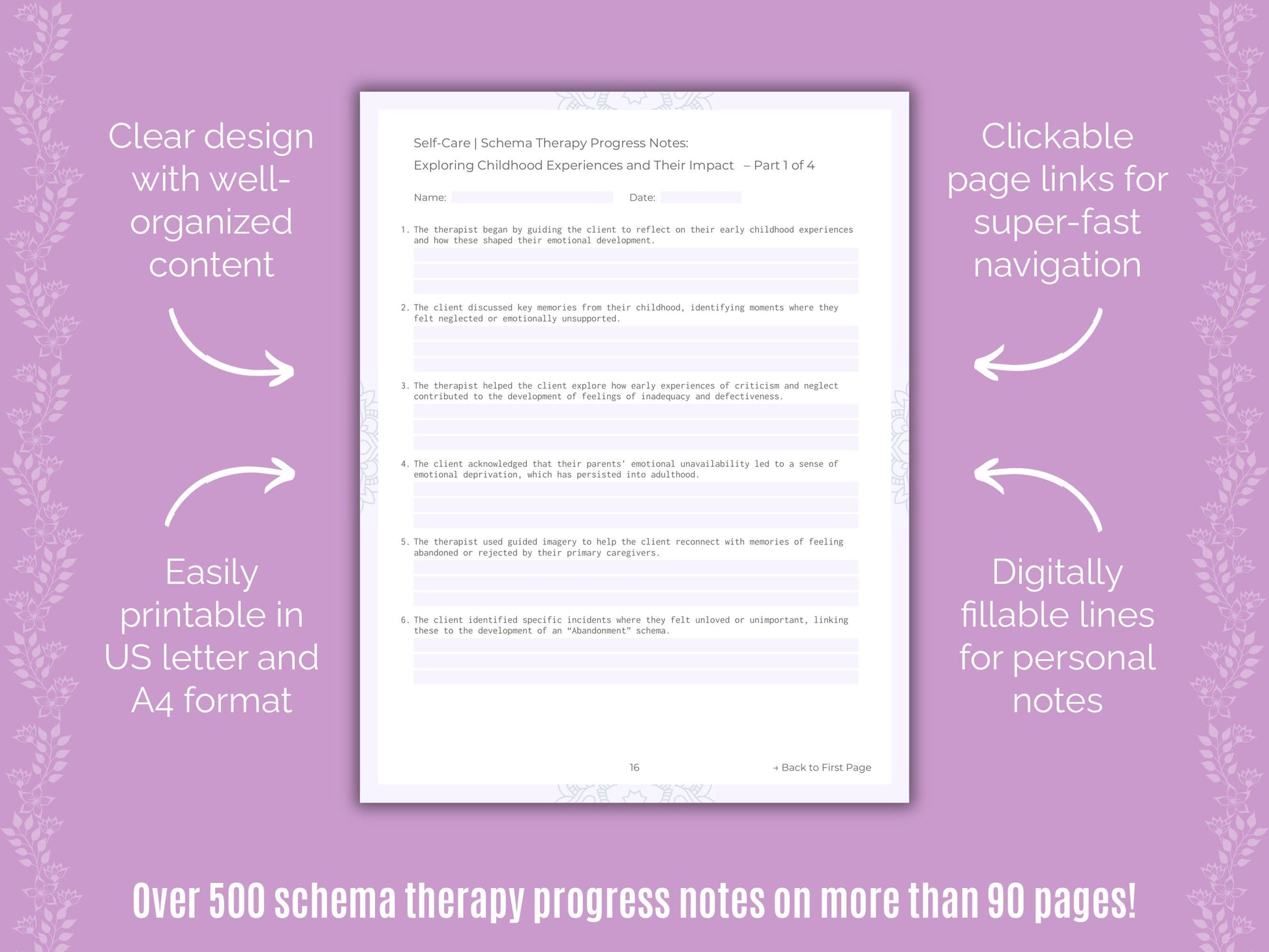 Self-Care Schema Therapy Counseling Templates