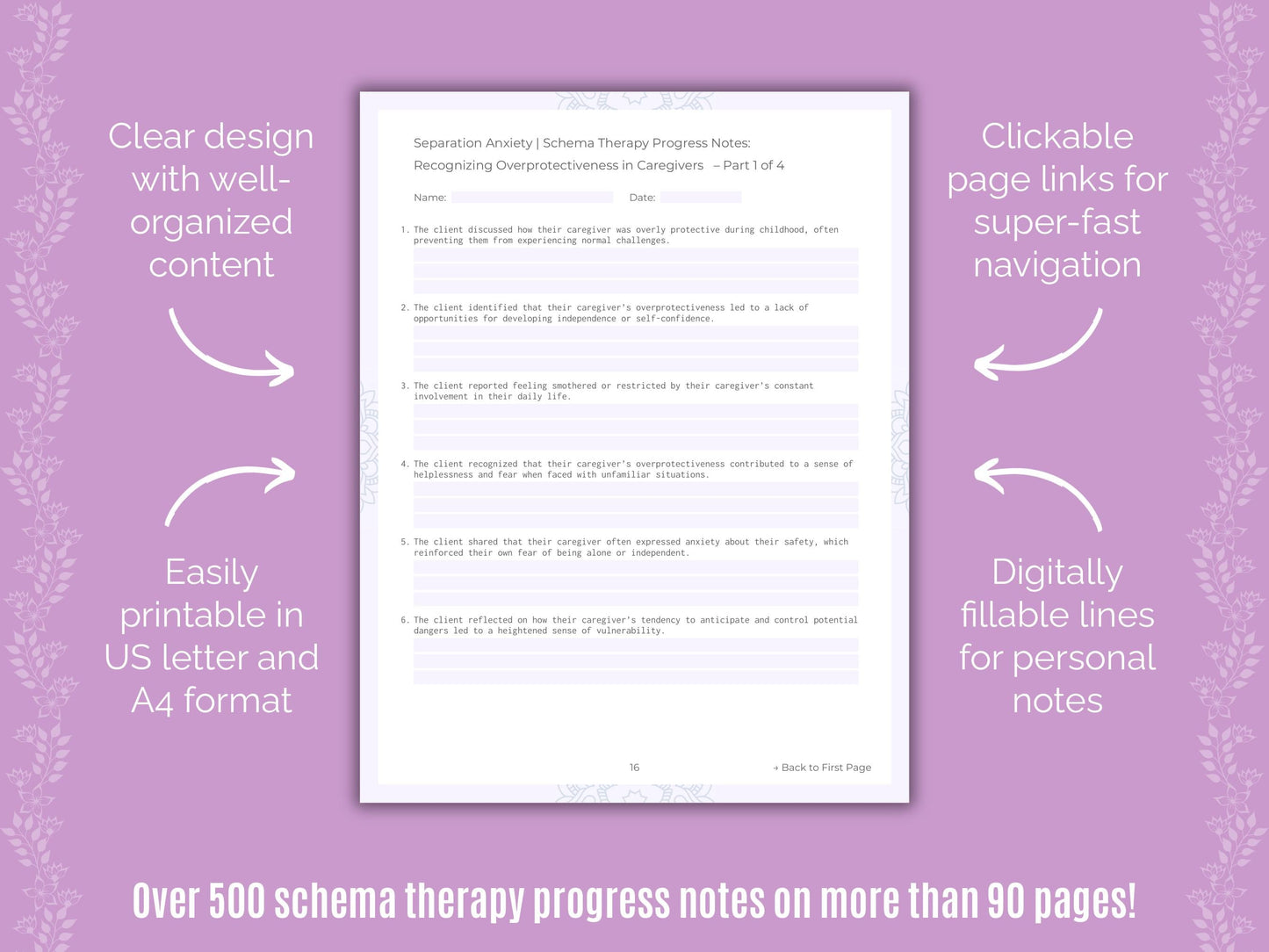 Separation Anxiety Schema Therapy Counseling Templates