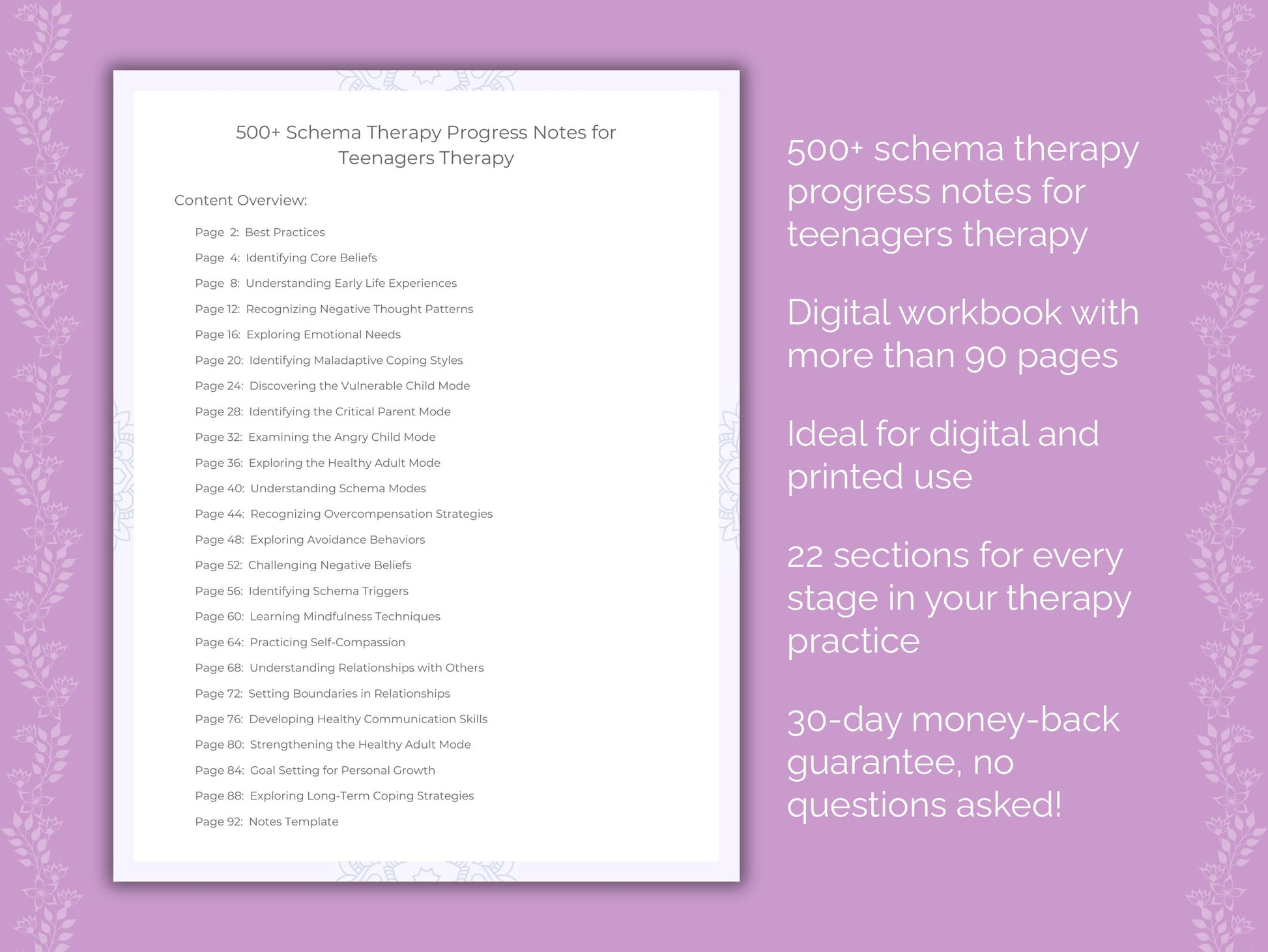 Teenagers Schema Therapy Therapist Worksheets