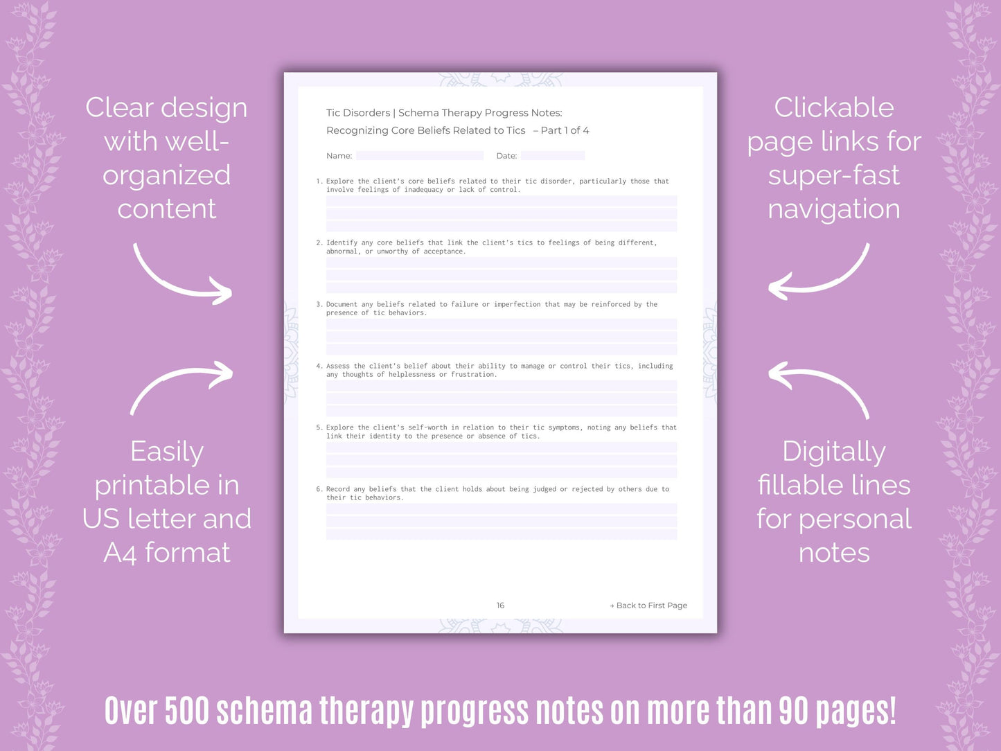 Tic Disorders Schema Therapy Counseling Templates