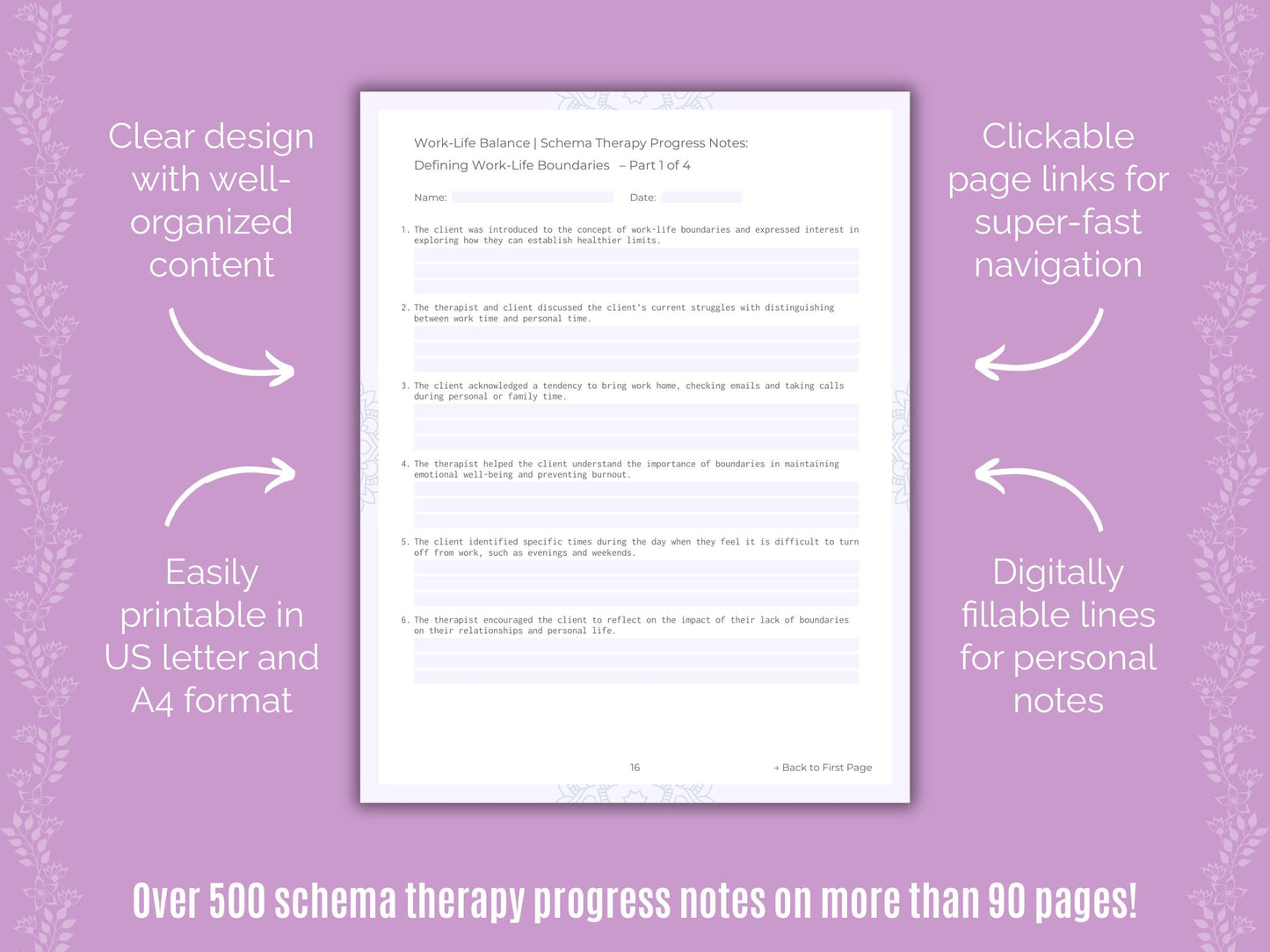 Work-Life Balance Schema Therapy Counseling Templates