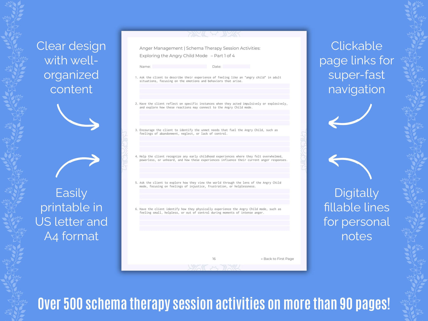 Anger Management Schema Therapy Counseling Templates