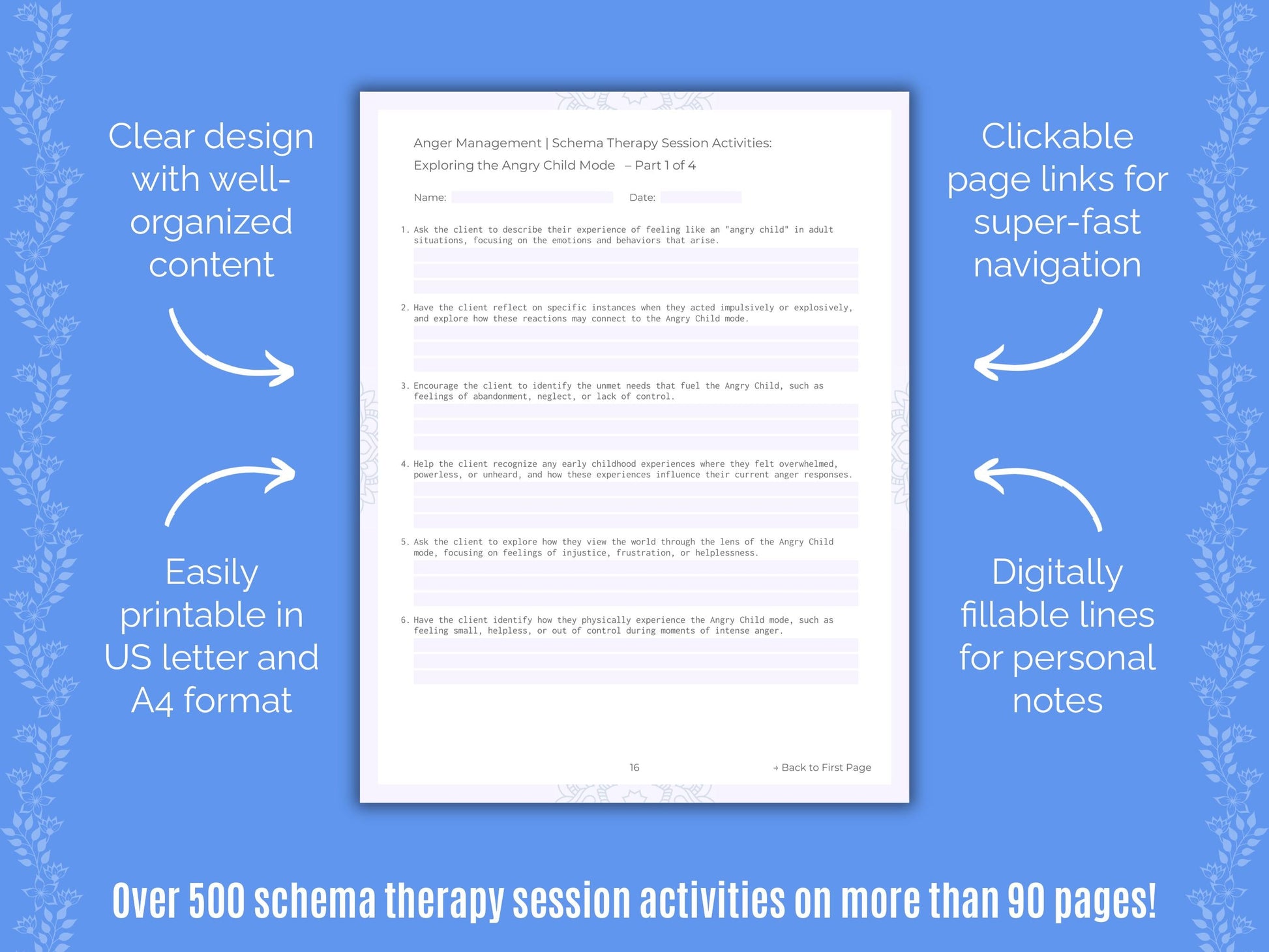 Anger Management Schema Therapy Counseling Templates