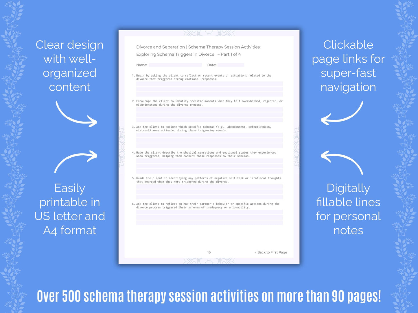 Divorce and Separation Schema Therapy Counseling Templates