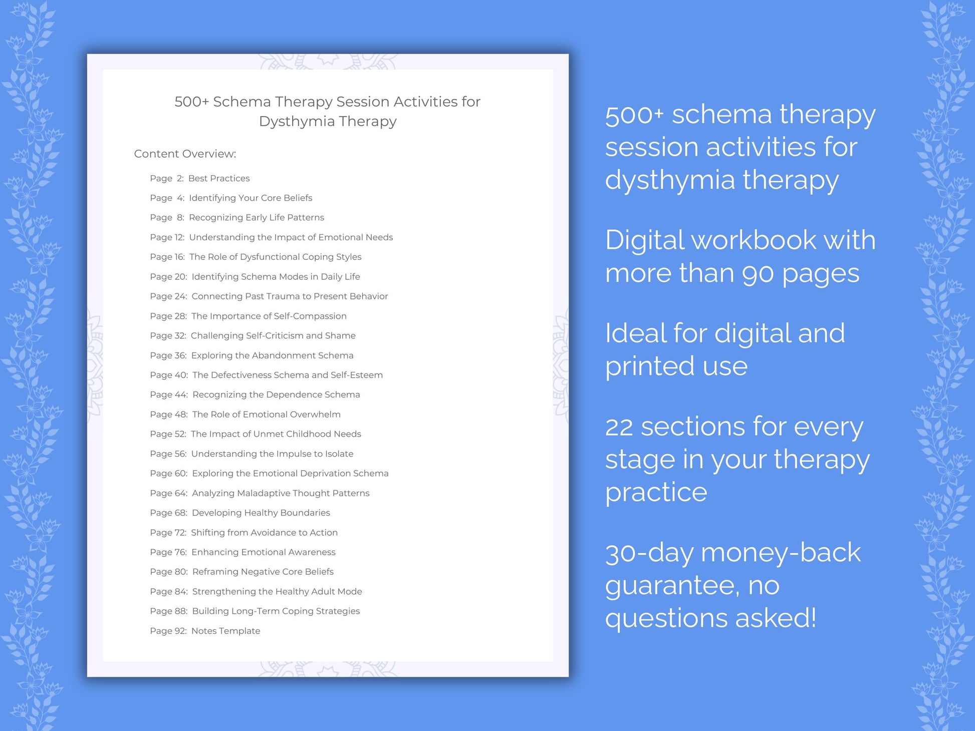 Dysthymia Schema Therapy Therapist Worksheets