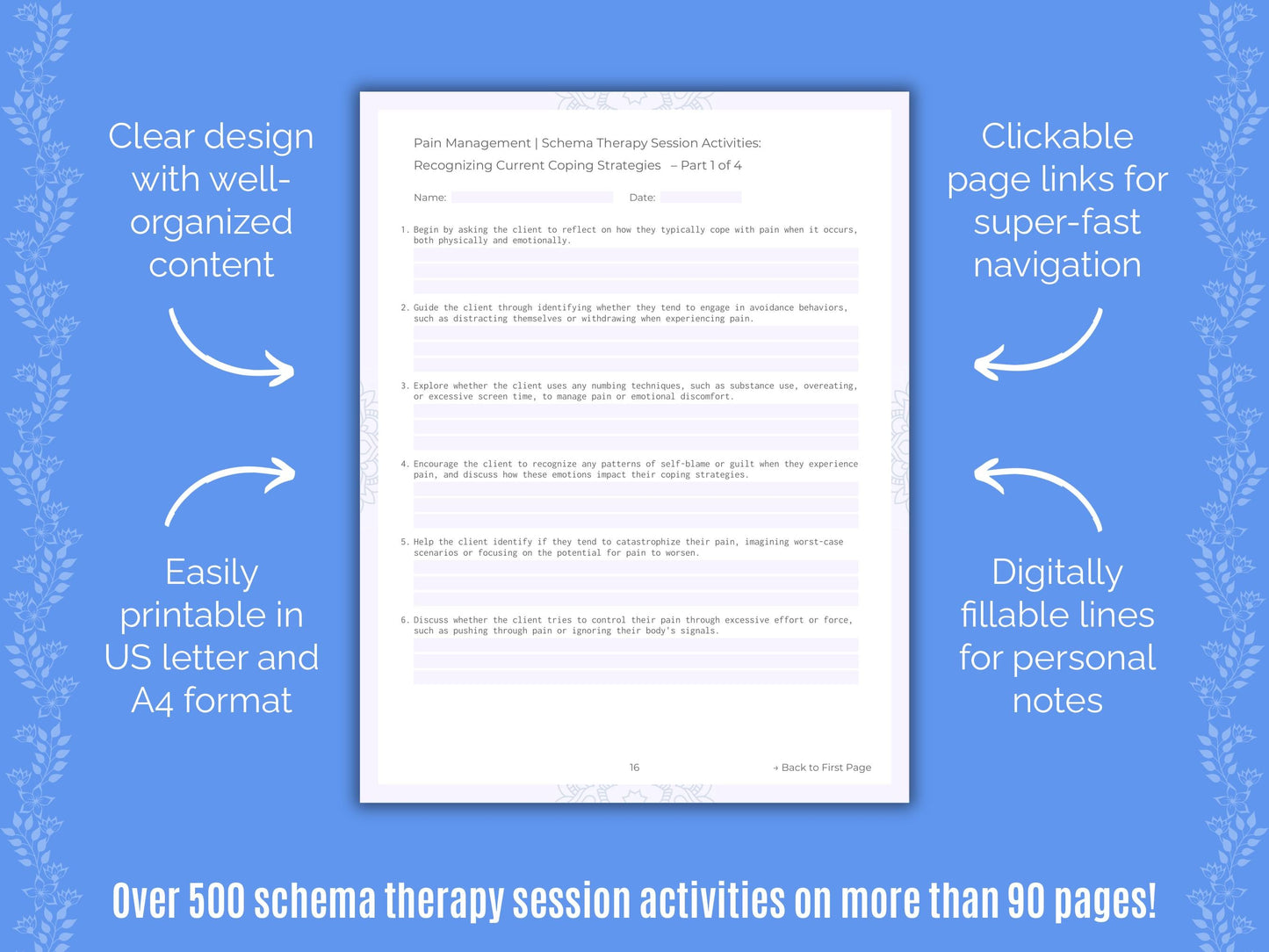 Pain Management Schema Therapy Counseling Templates