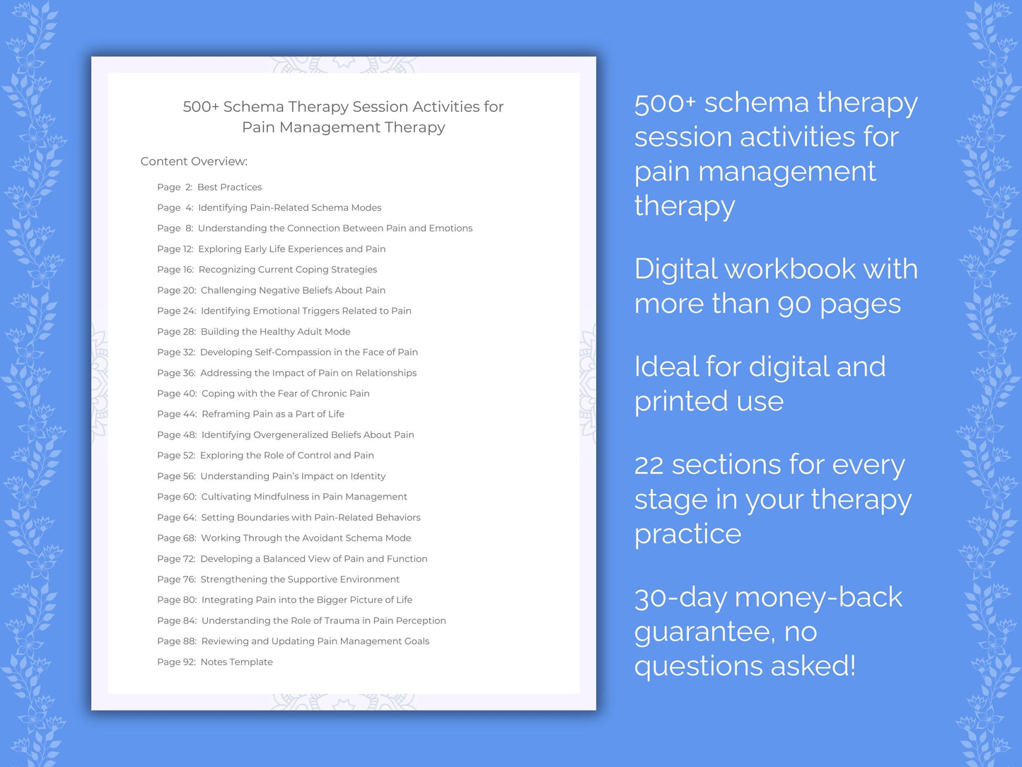 Pain Management Schema Therapy Therapist Worksheets