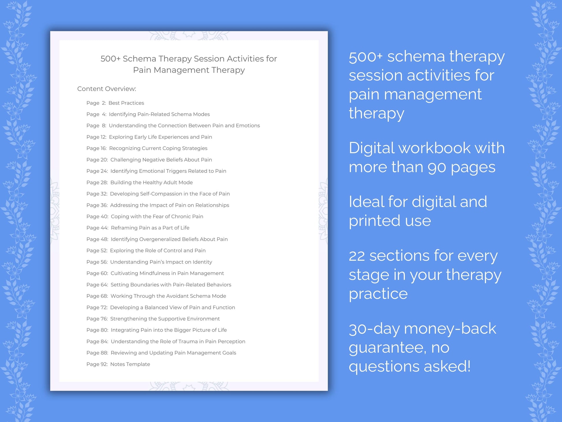 Pain Management Schema Therapy Therapist Worksheets