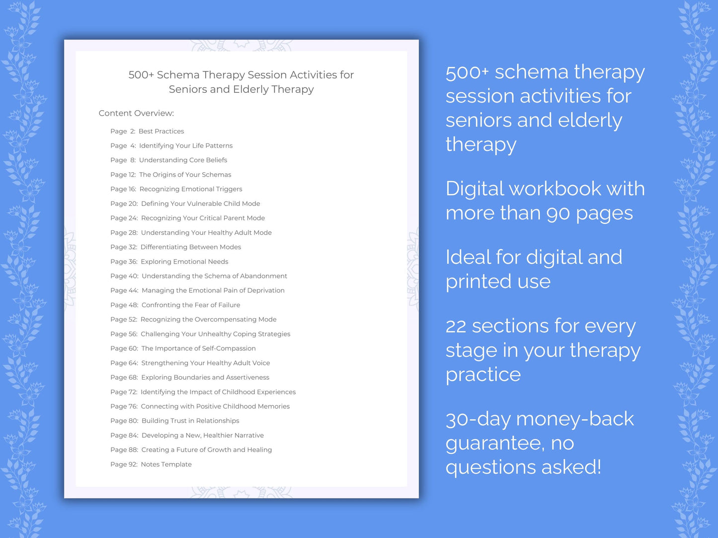 Seniors and Elderly Schema Therapy Therapist Worksheets