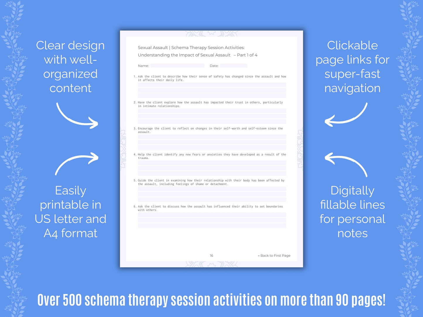 Sexual Assault Schema Therapy Counseling Templates