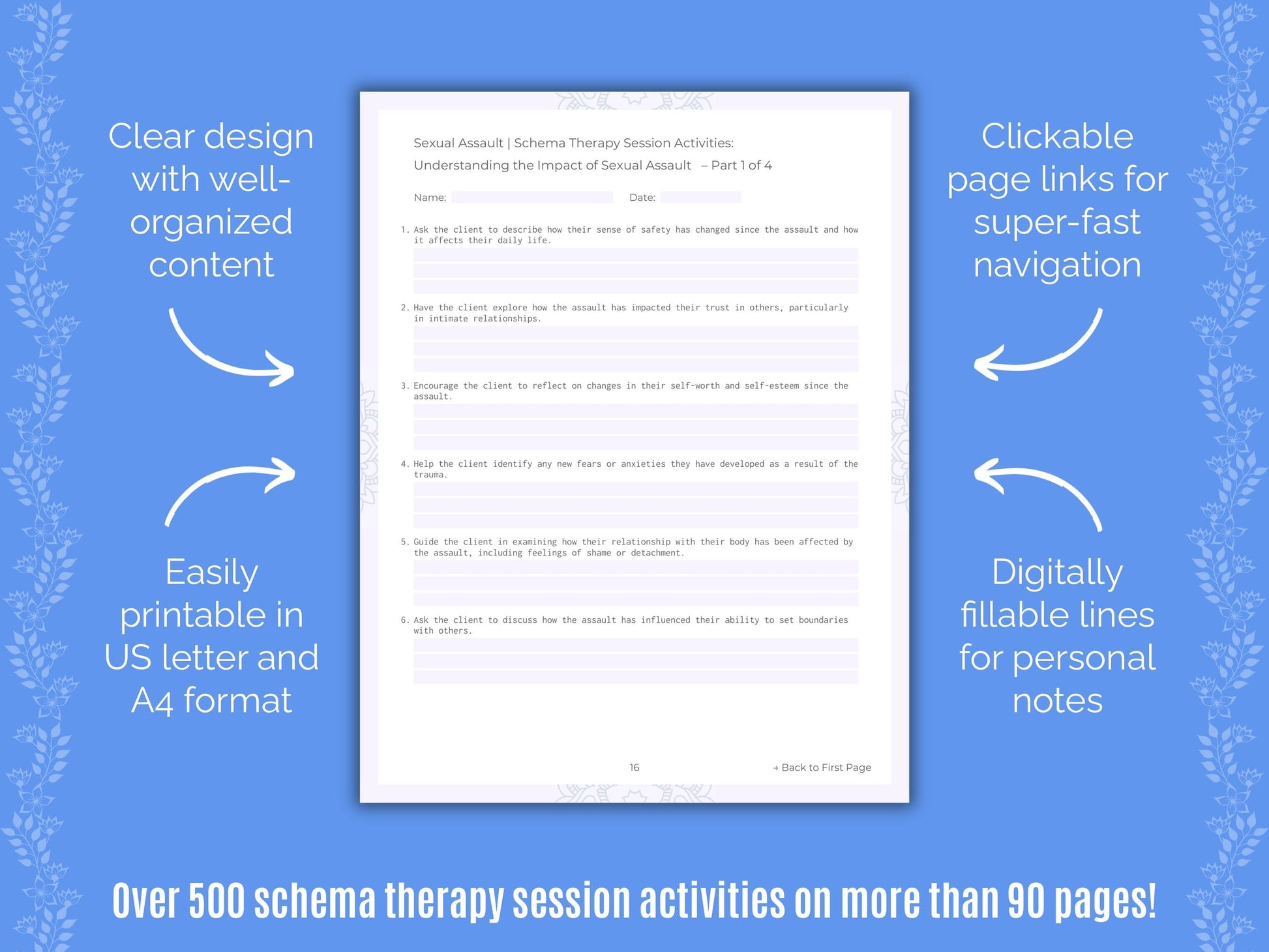 Sexual Assault Schema Therapy Counseling Templates