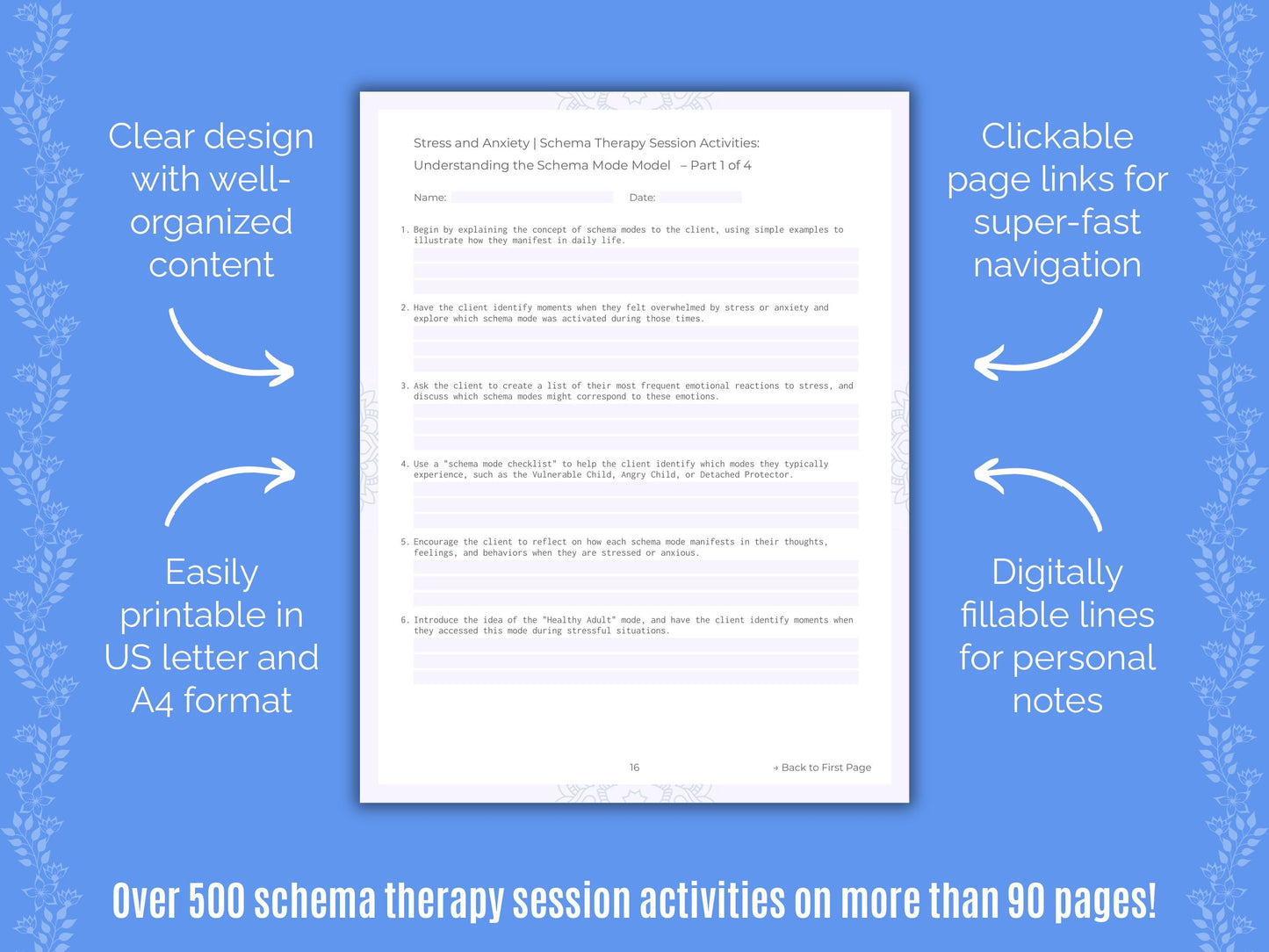 Stress and Anxiety Schema Therapy Counseling Templates