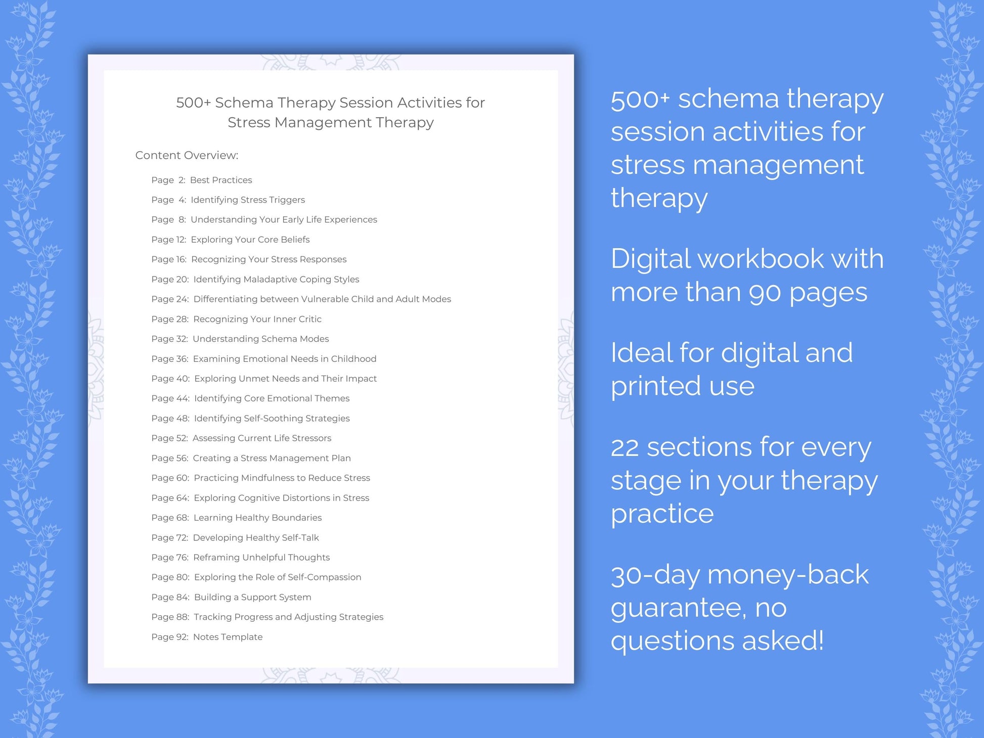 Stress Management Schema Therapy Therapist Worksheets