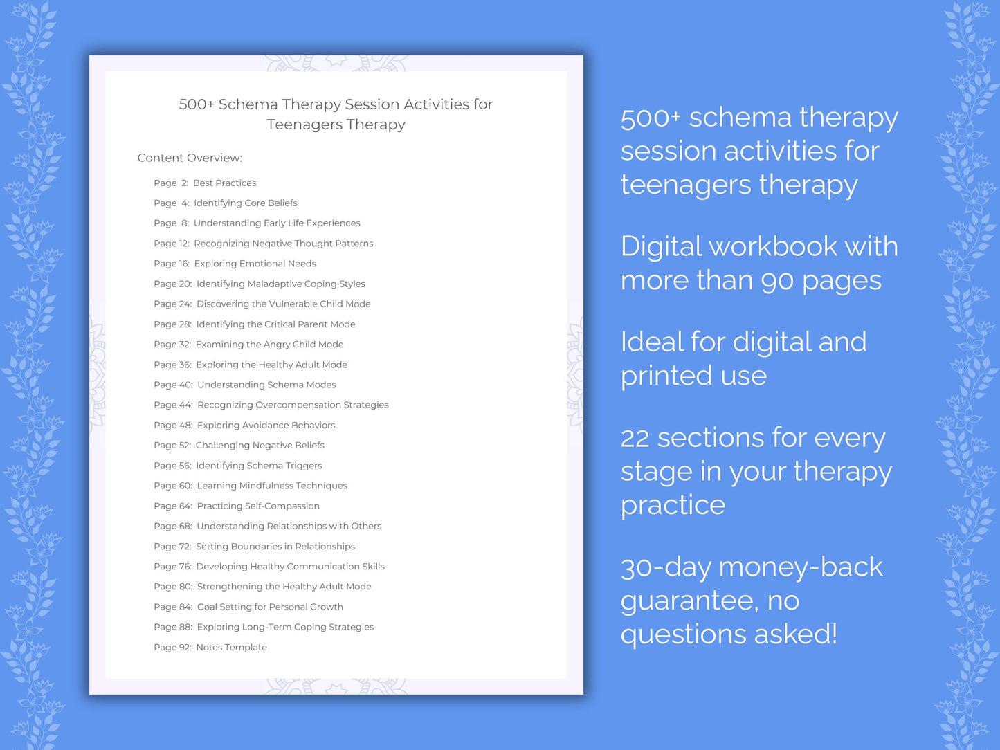 Teenagers Schema Therapy Therapist Worksheets