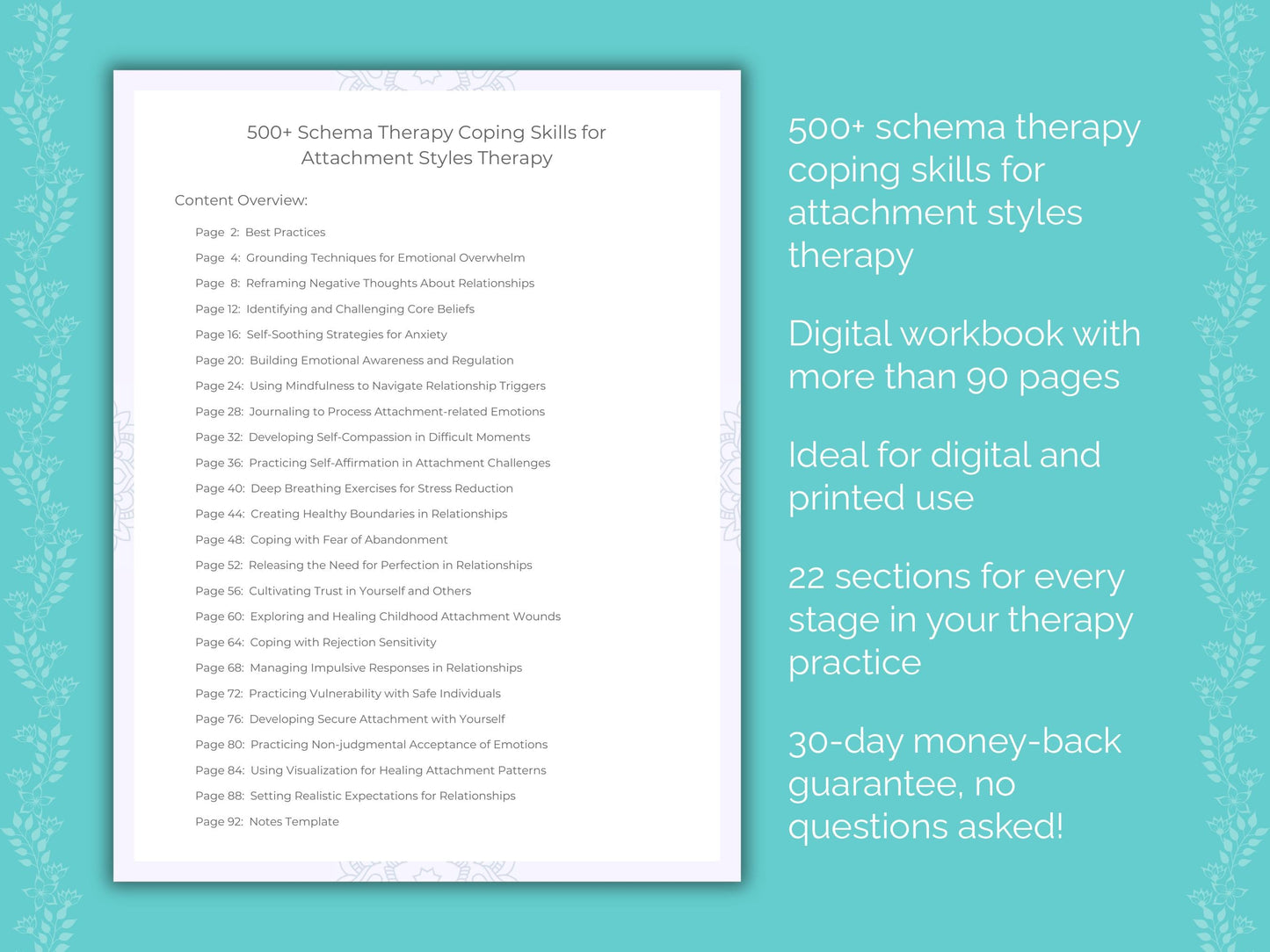 Attachment Styles Schema Therapy Therapist Worksheets