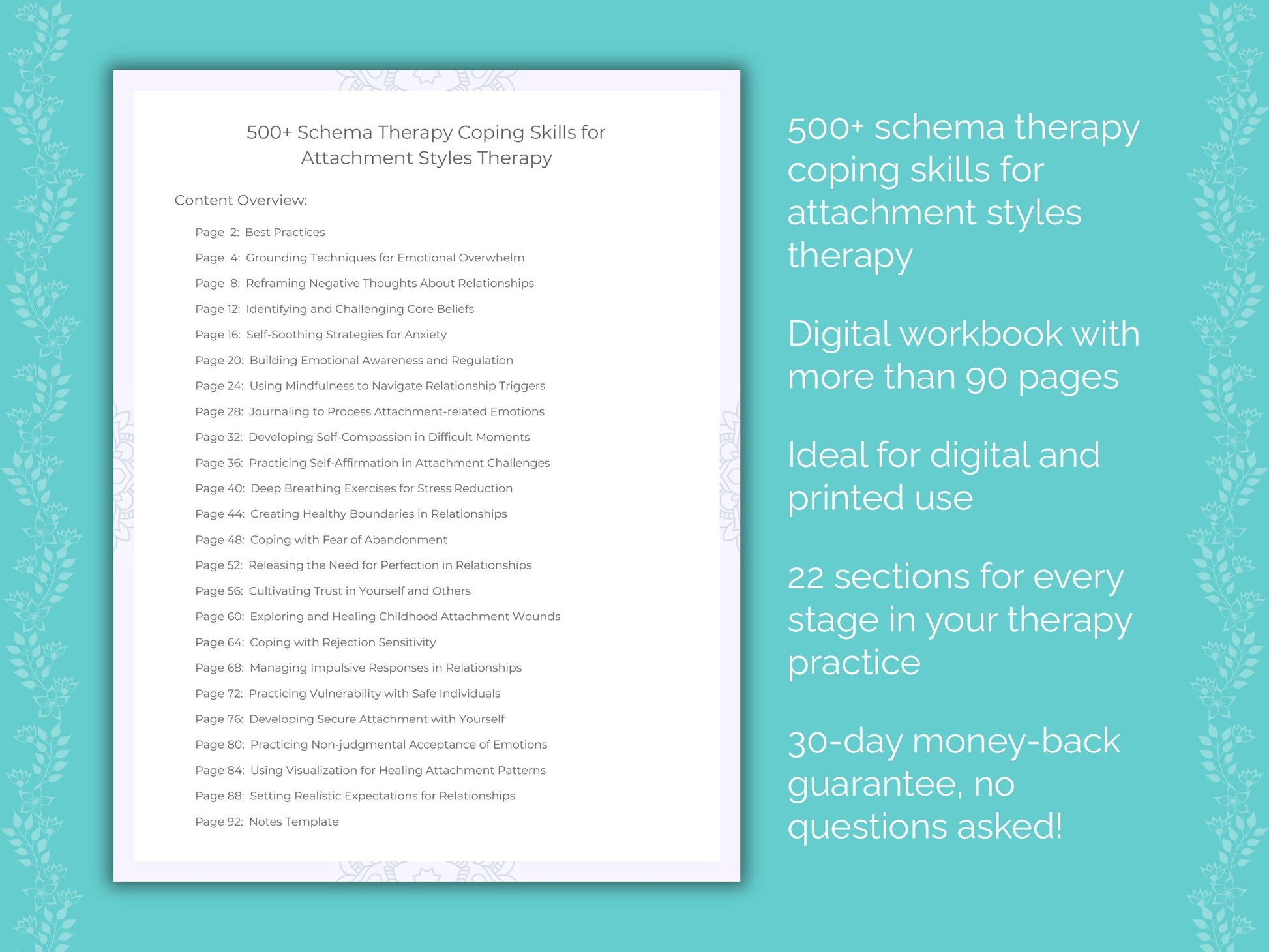 Attachment Styles Schema Therapy Therapist Worksheets