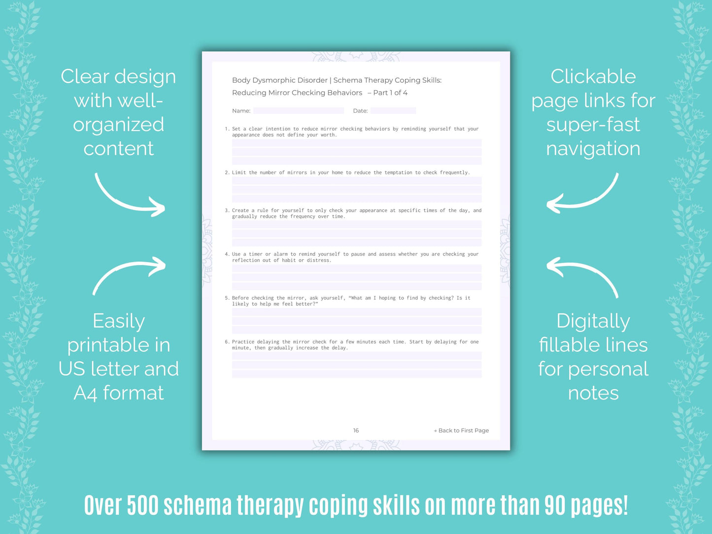 Body Dysmorphic Disorder (BDD) Schema Therapy Counseling Templates