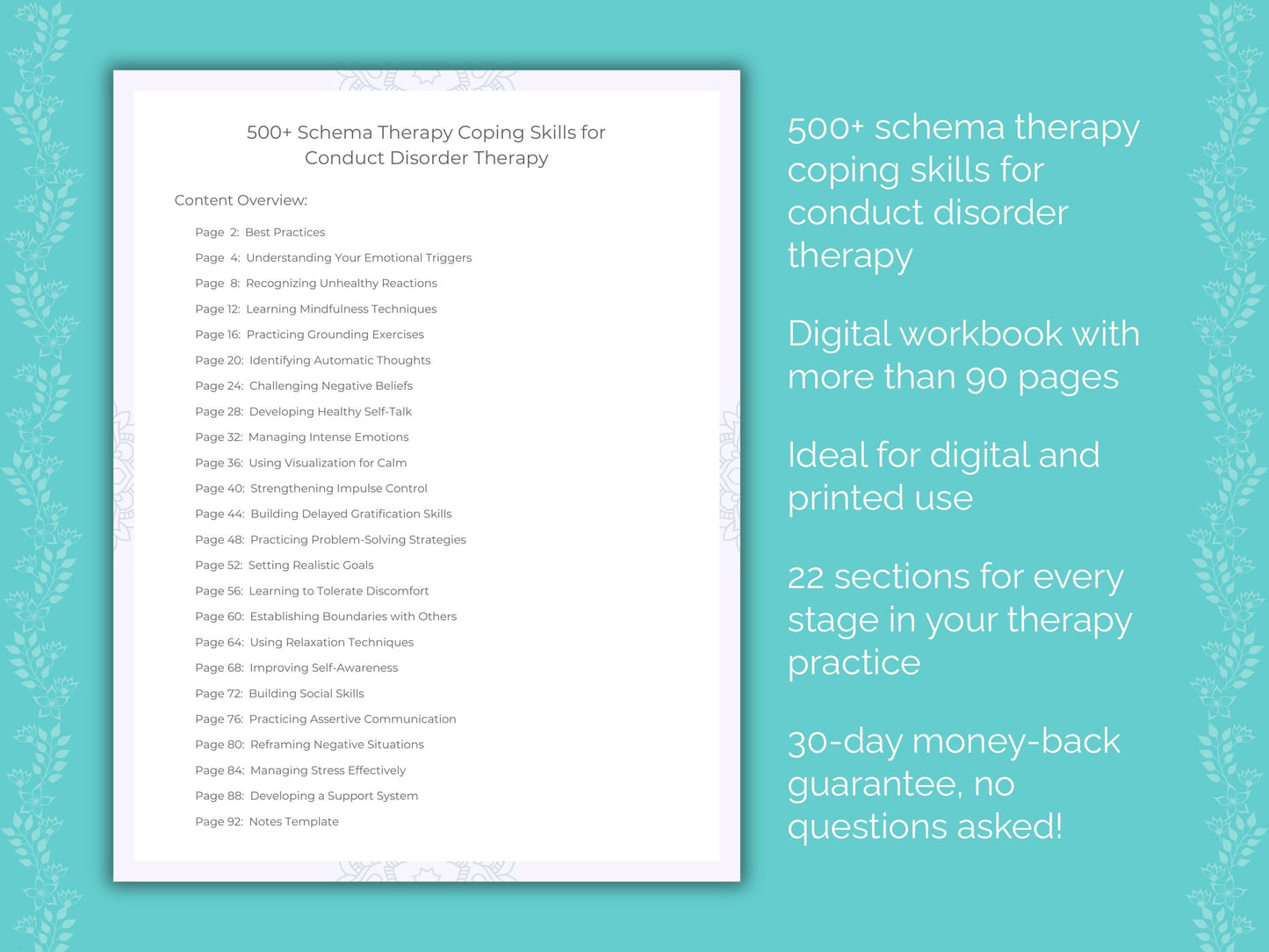 Conduct Disorder Schema Therapy Therapist Worksheets