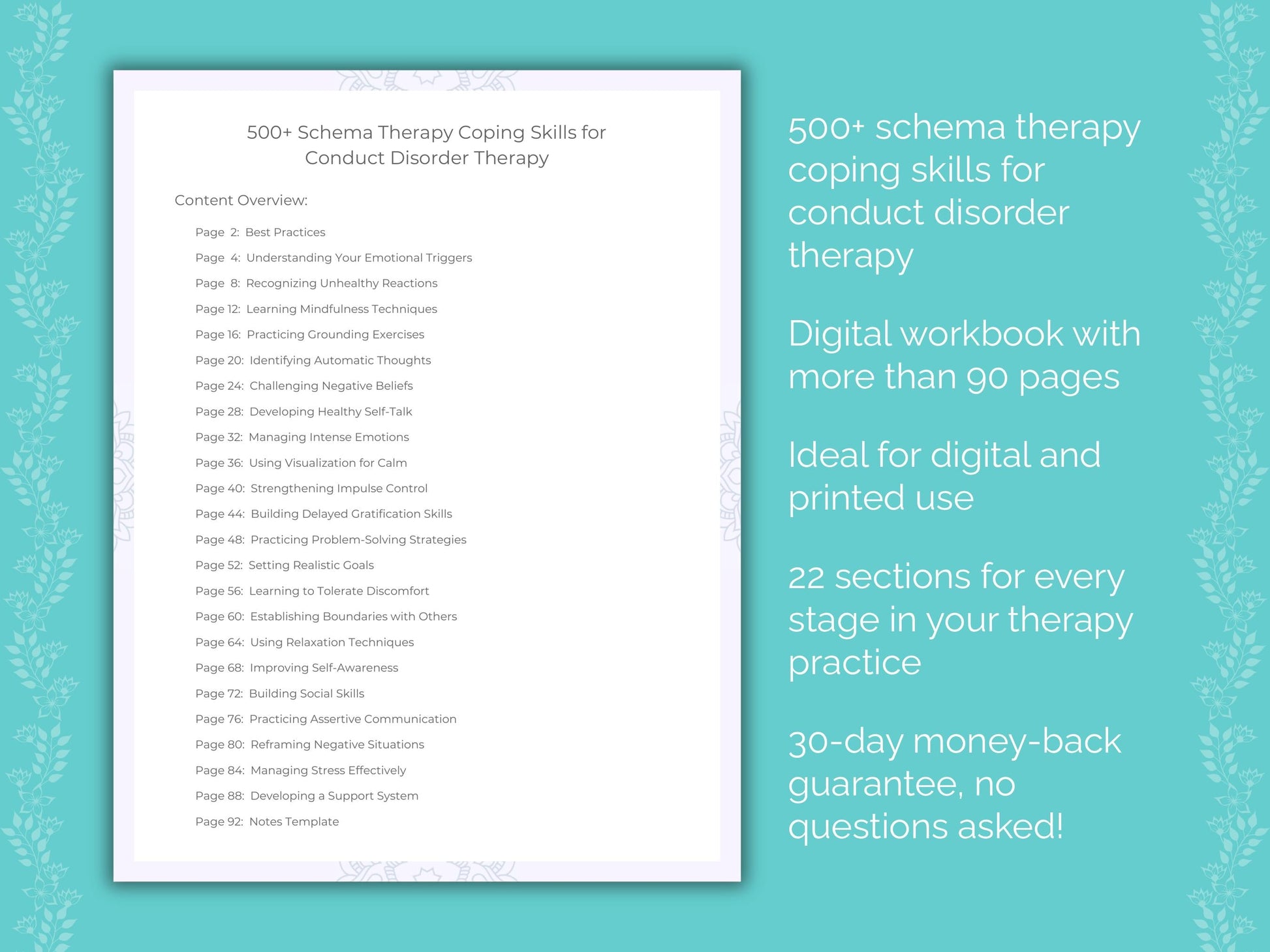 Conduct Disorder Schema Therapy Therapist Worksheets