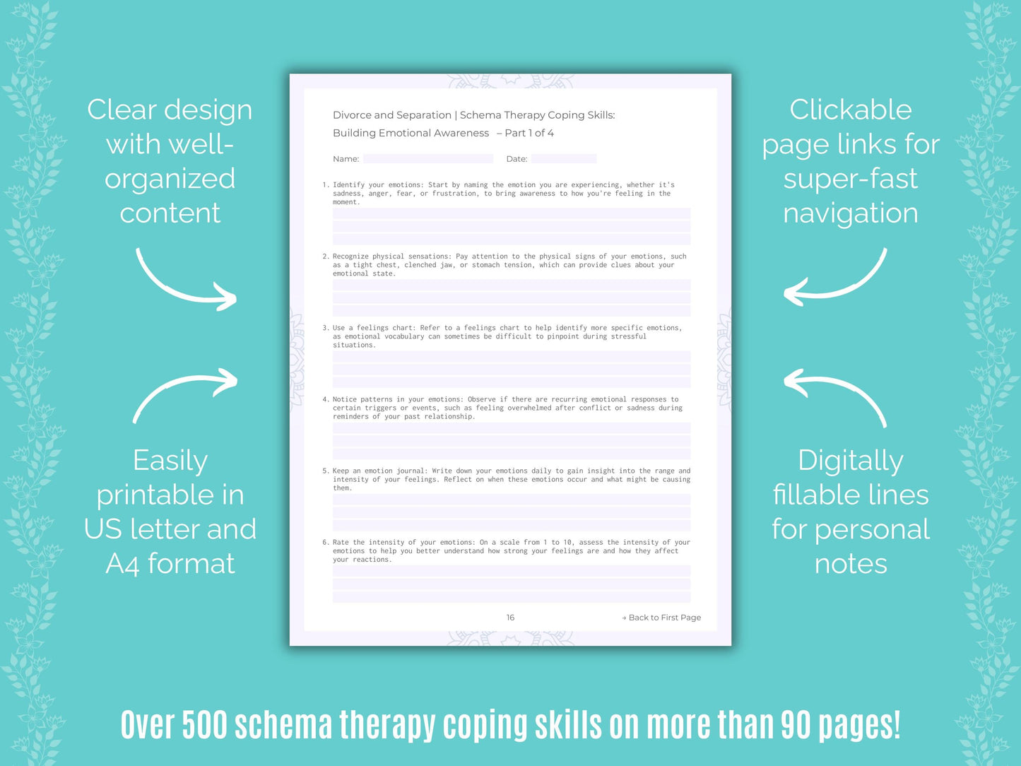 Divorce and Separation Schema Therapy Counseling Templates