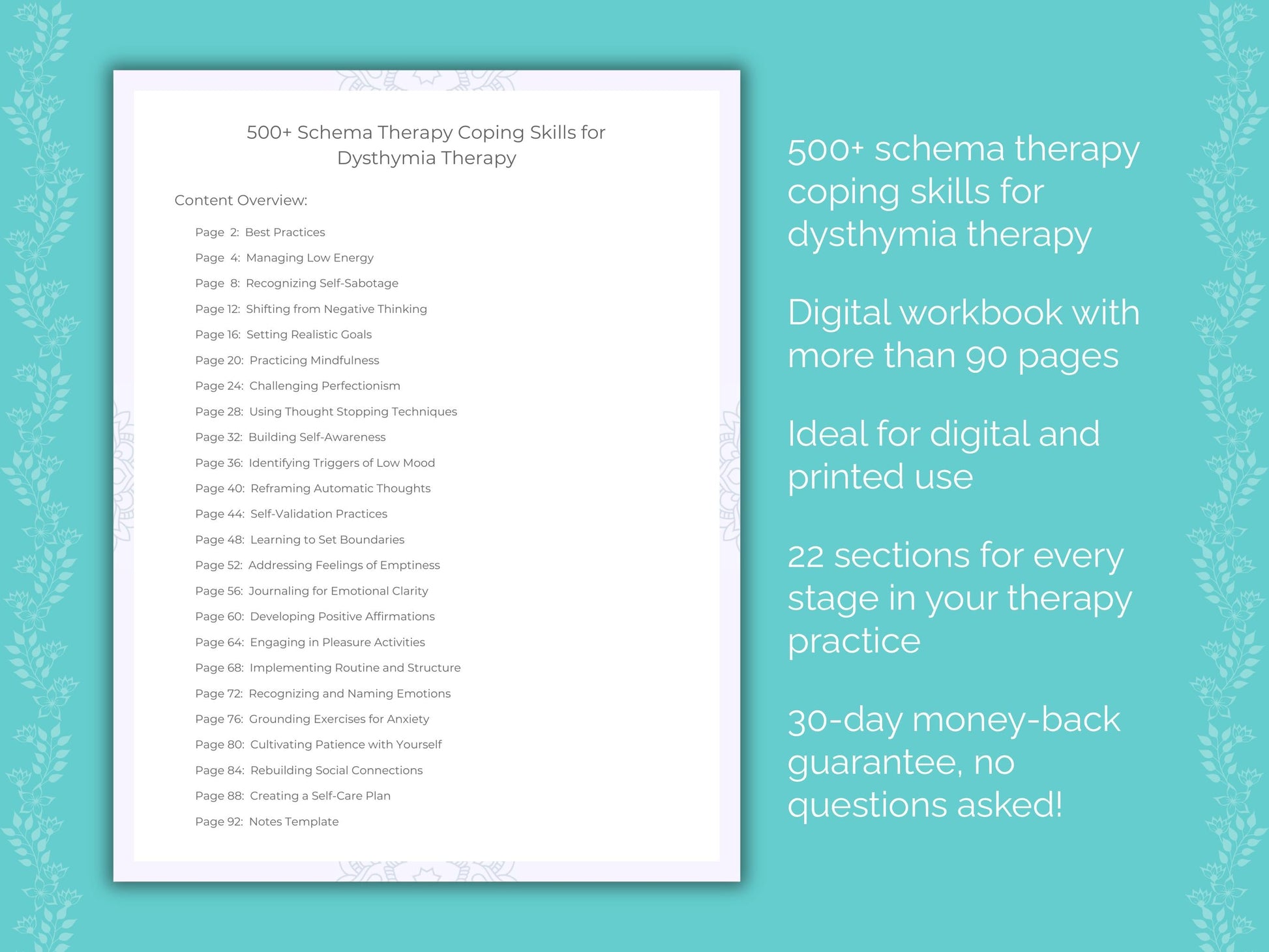 Dysthymia Schema Therapy Therapist Worksheets