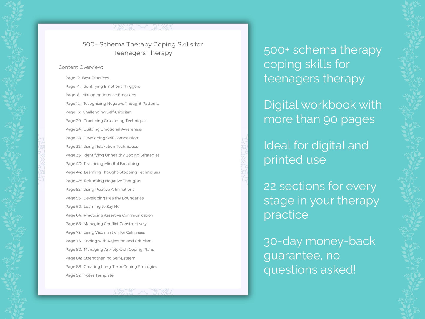 Teenagers Schema Therapy Therapist Worksheets