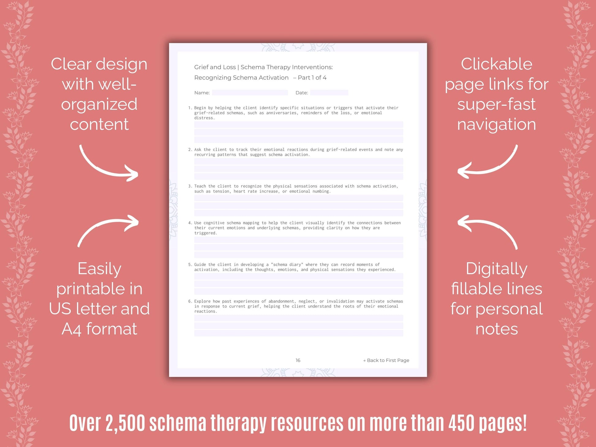 Grief and Loss Schema Therapy Counseling Templates