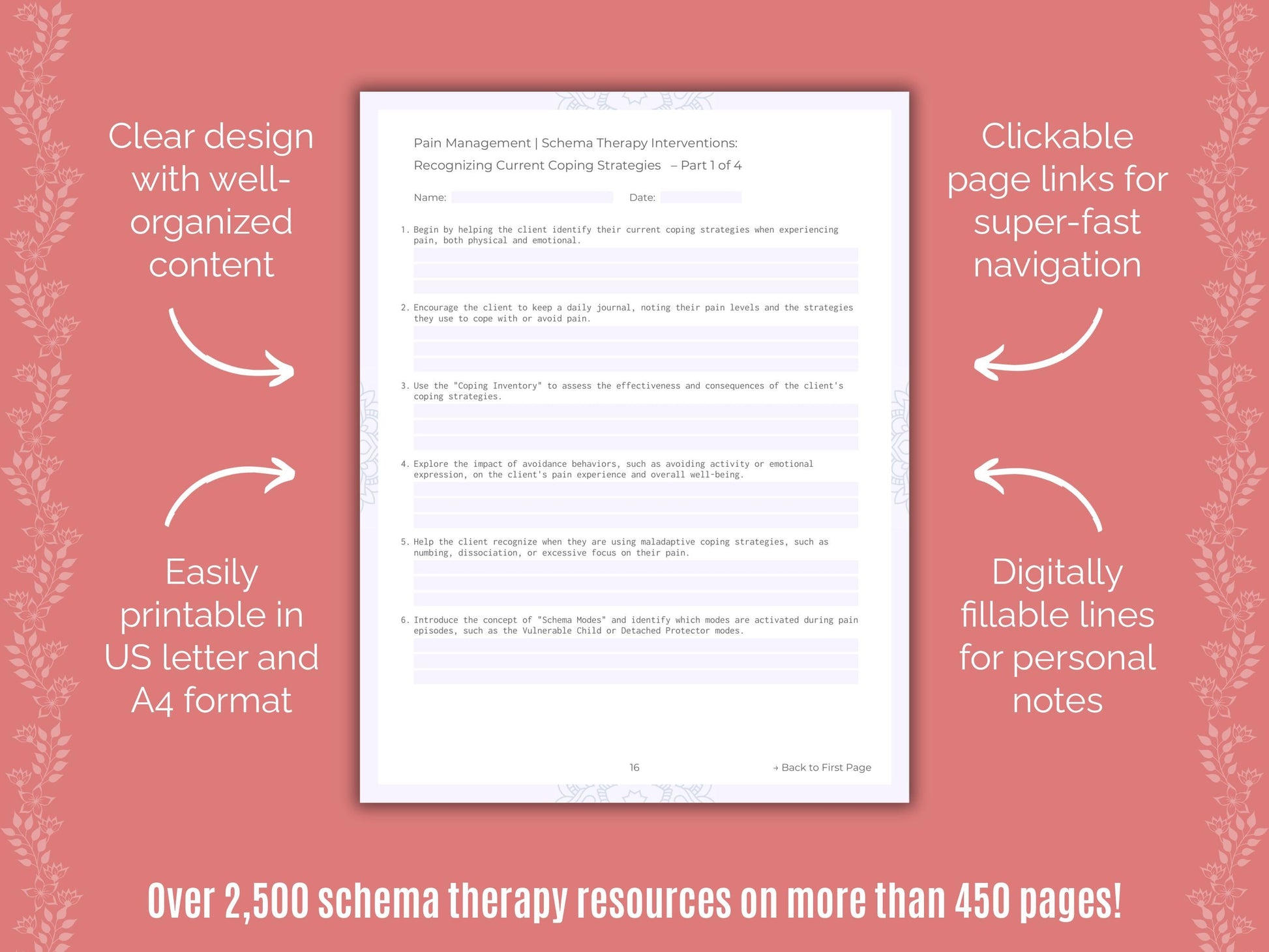 Pain Management Schema Therapy Counseling Templates