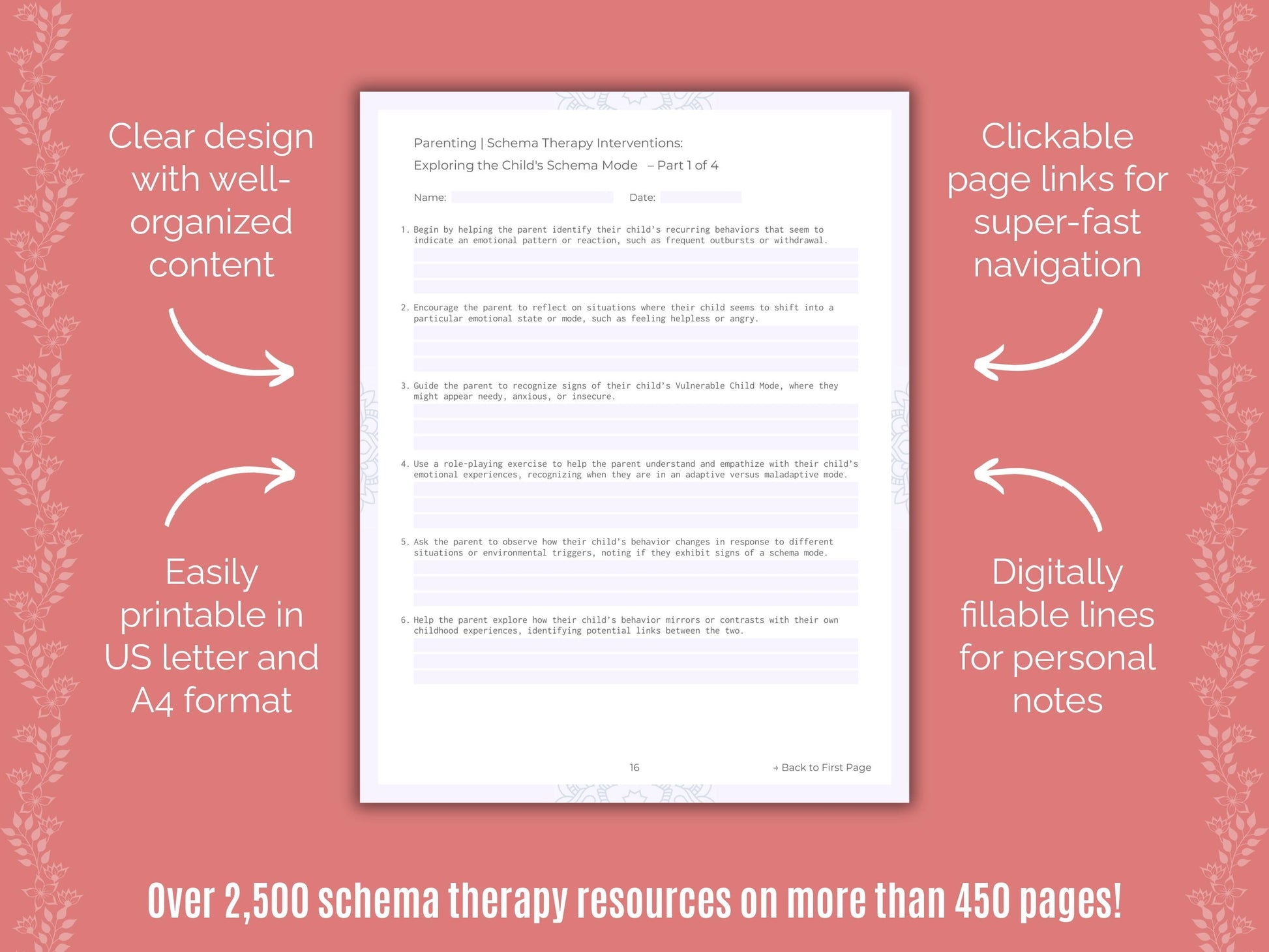 Parenting Schema Therapy Counseling Templates