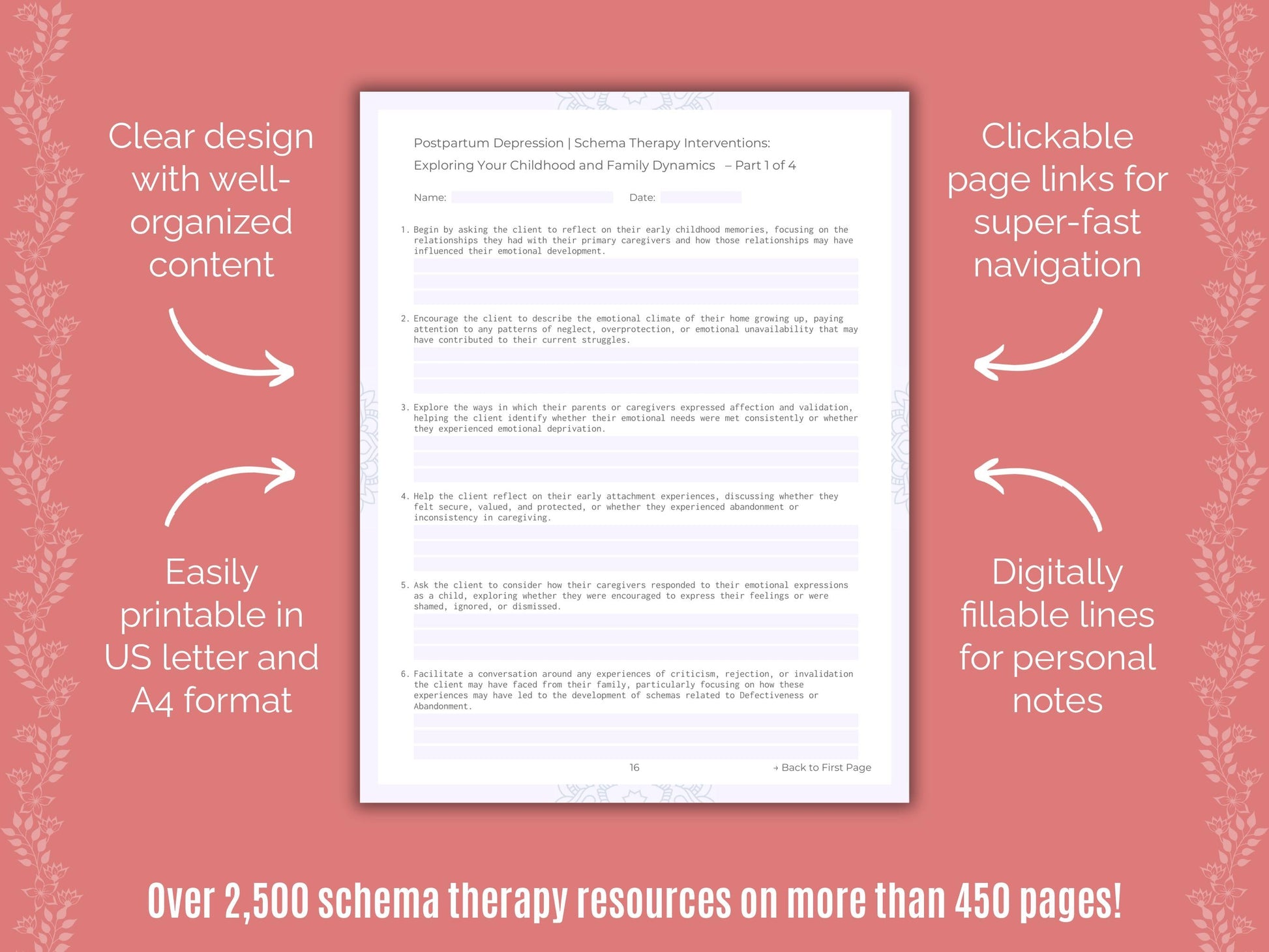 Postpartum Depression Schema Therapy Counseling Templates