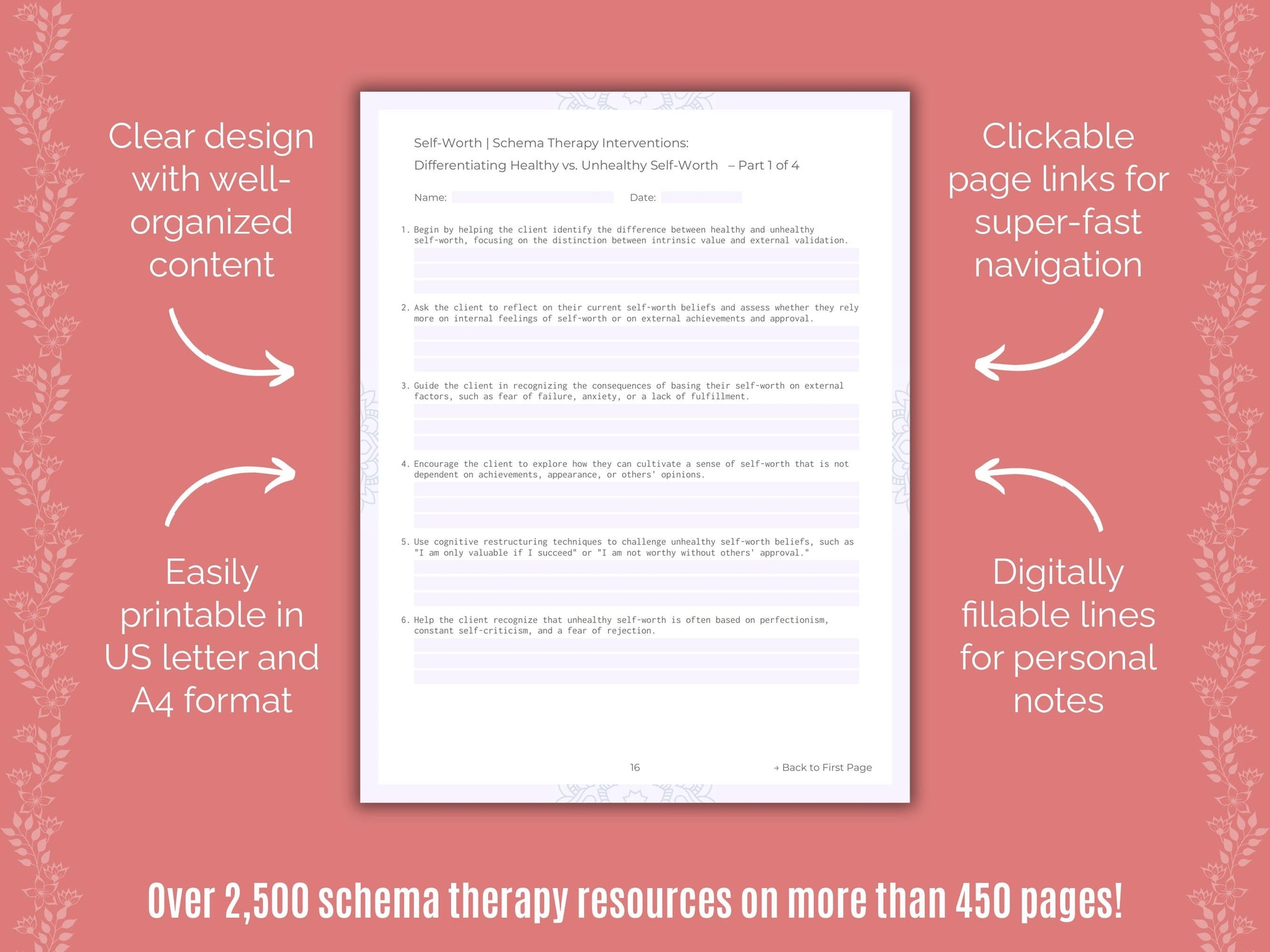 Self-Worth Schema Therapy Counseling Templates