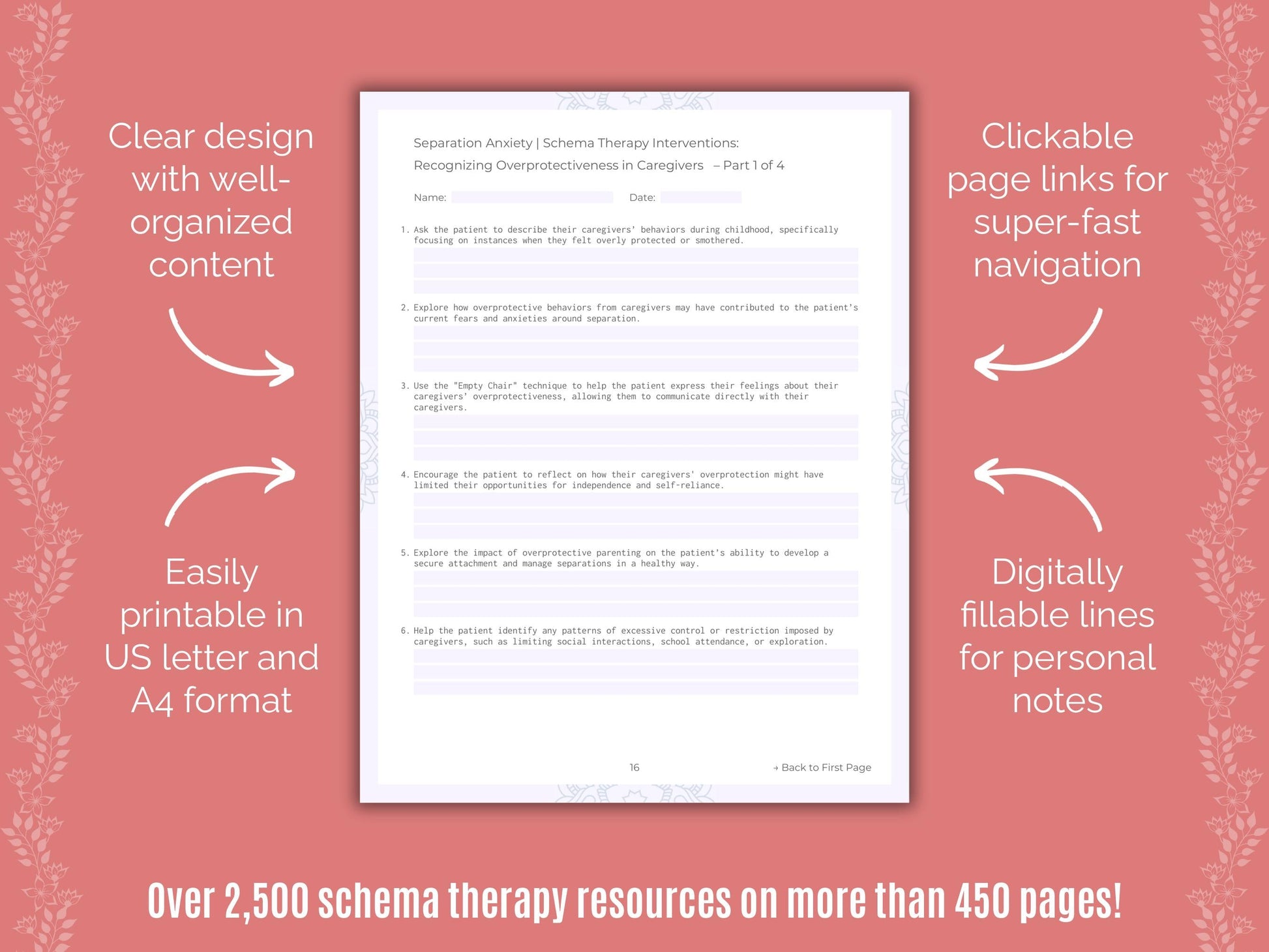 Separation Anxiety Schema Therapy Counseling Templates