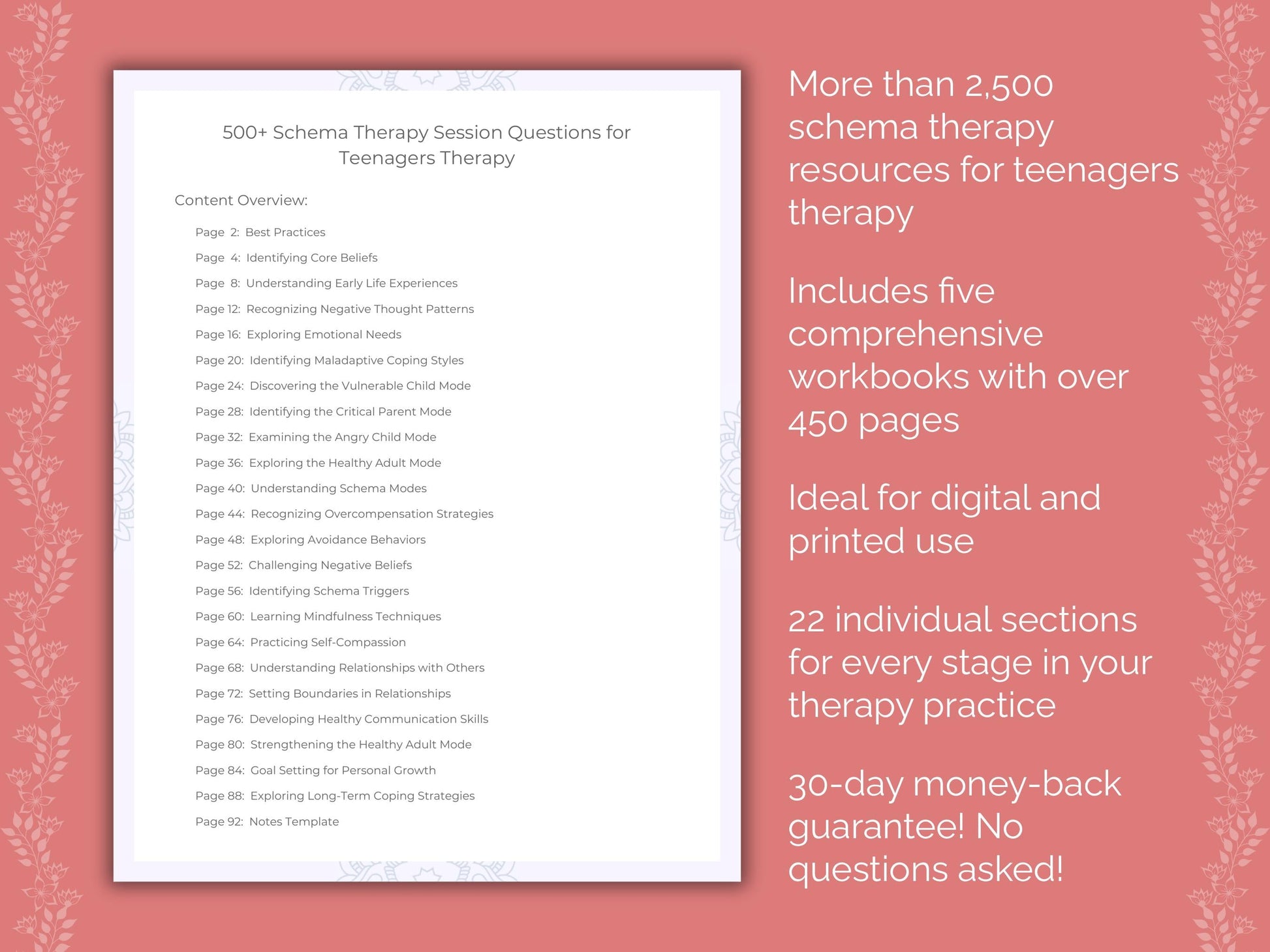 Teenagers Schema Therapy Therapist Worksheets