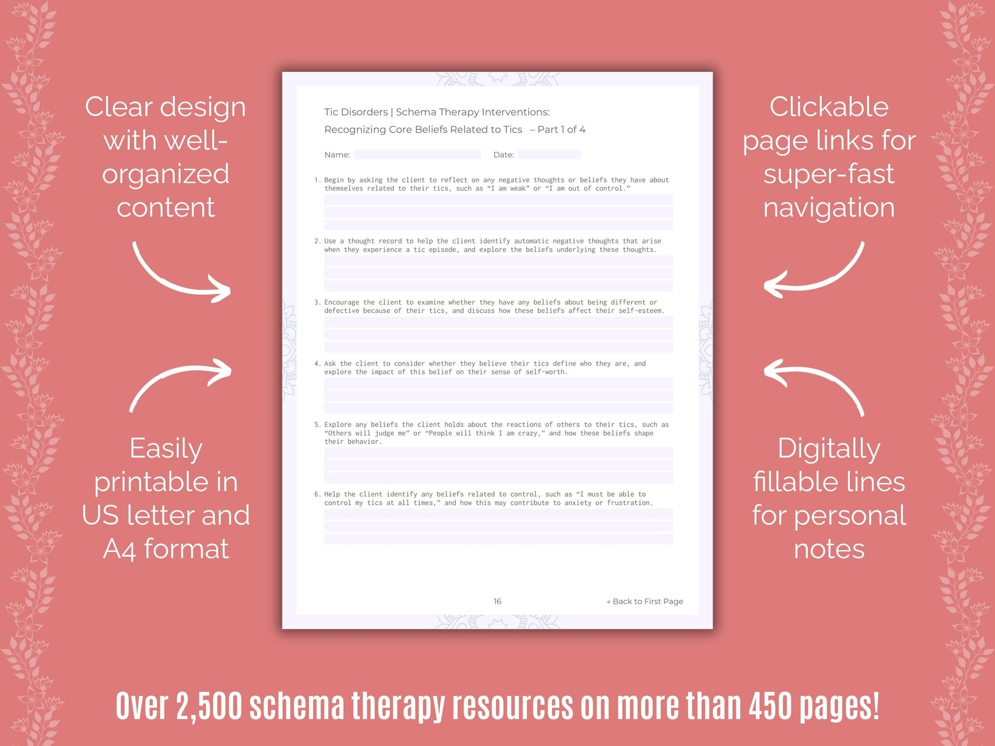 Tic Disorders Schema Therapy Counseling Templates