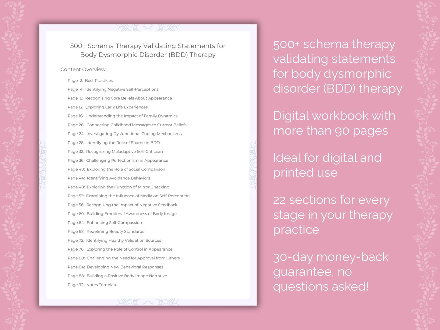 Body Dysmorphic Disorder (BDD) Schema Therapy Therapist Worksheets