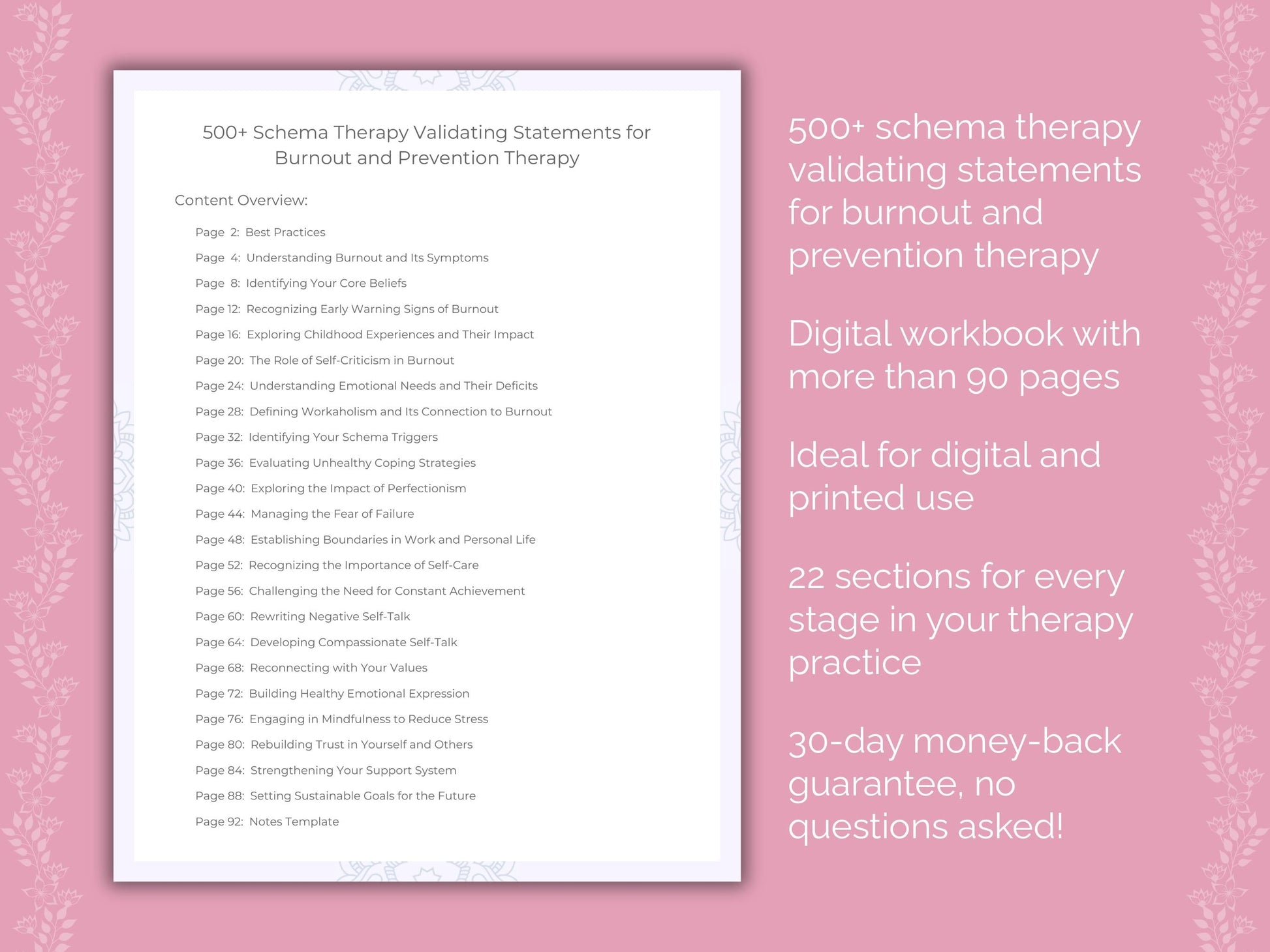 Burnout and Prevention Schema Therapy Therapist Worksheets
