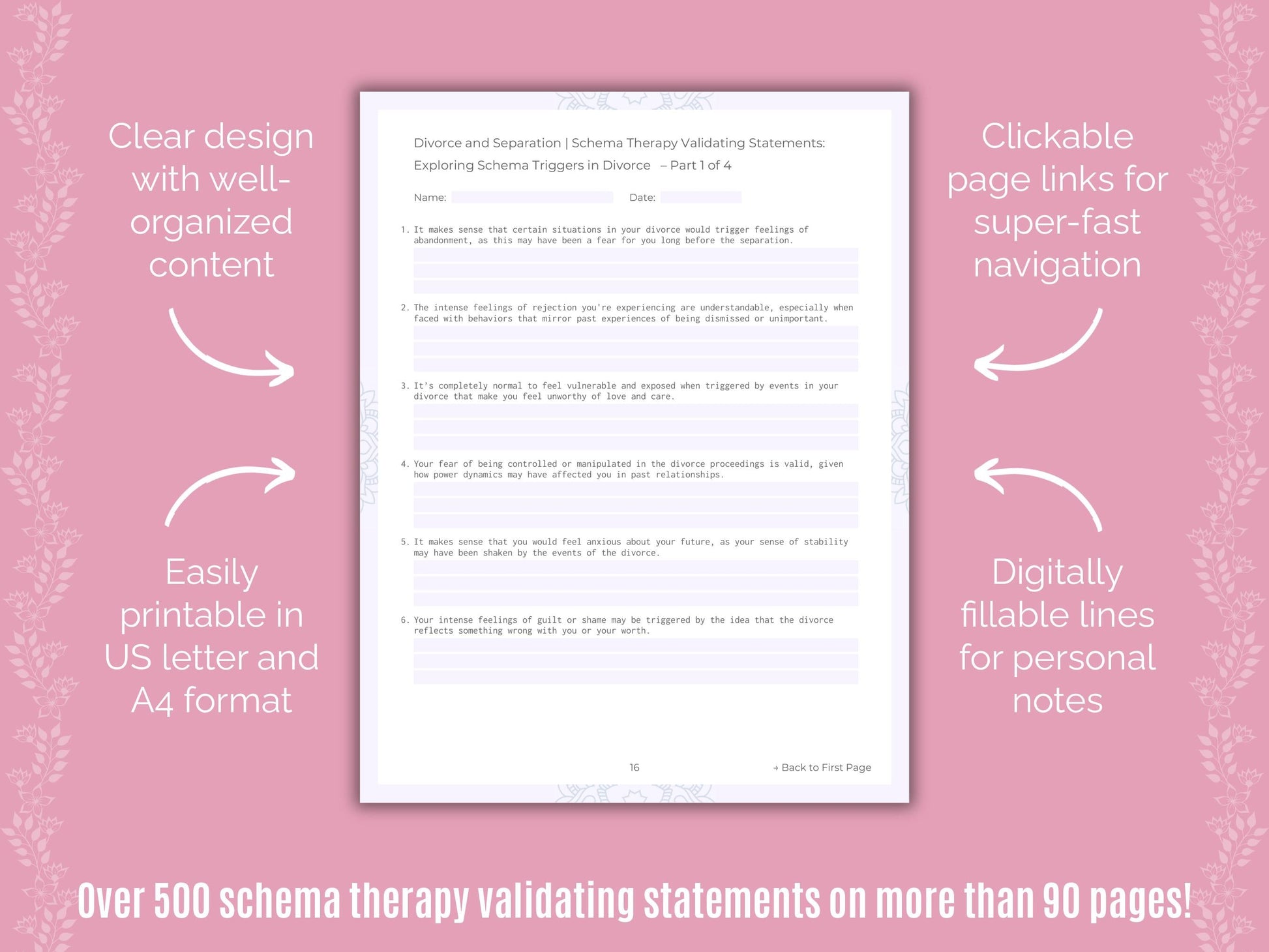 Divorce and Separation Schema Therapy Counseling Templates
