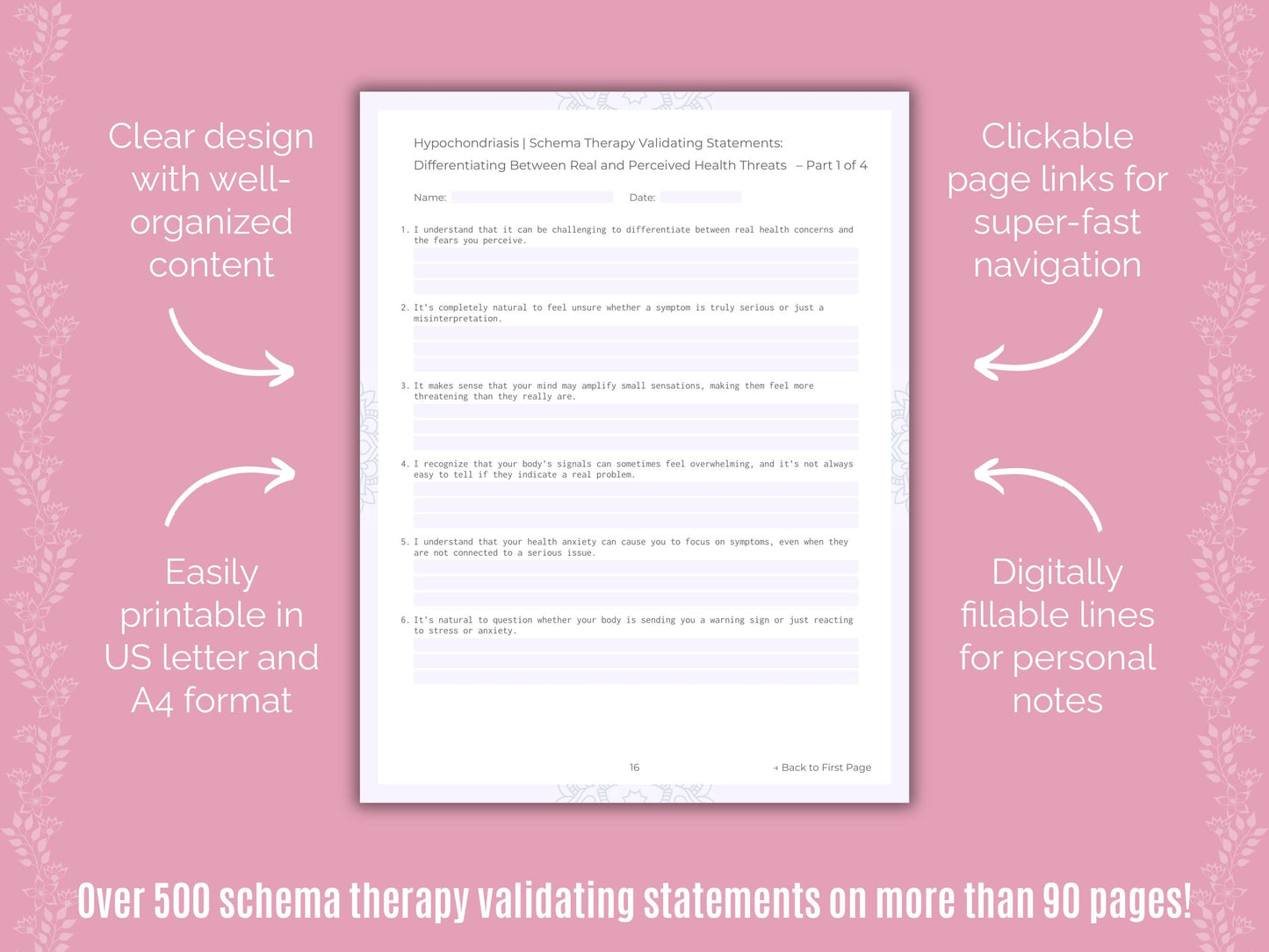 Hypochondriasis Schema Therapy Counseling Templates