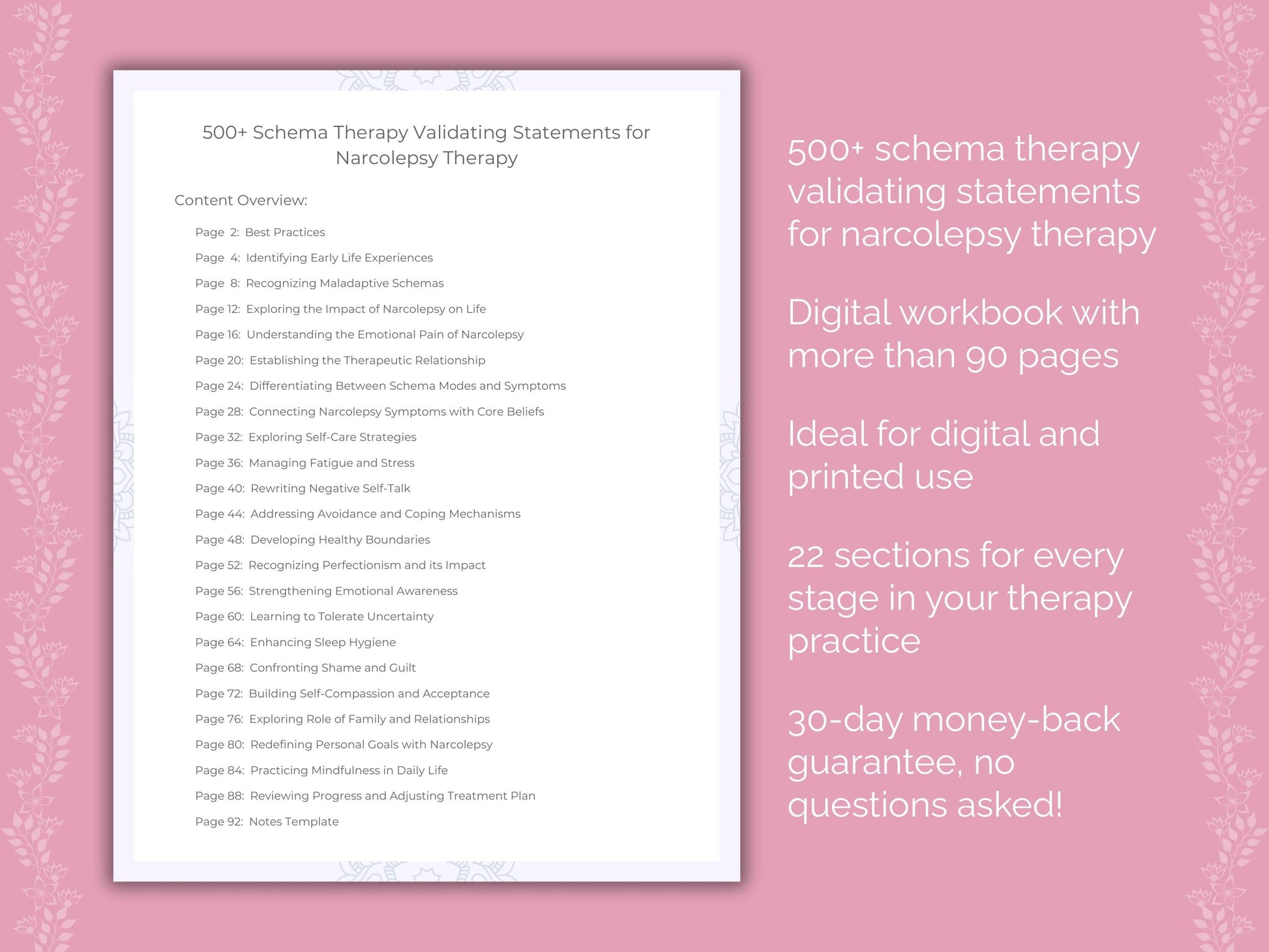 Narcolepsy Schema Therapy Therapist Worksheets