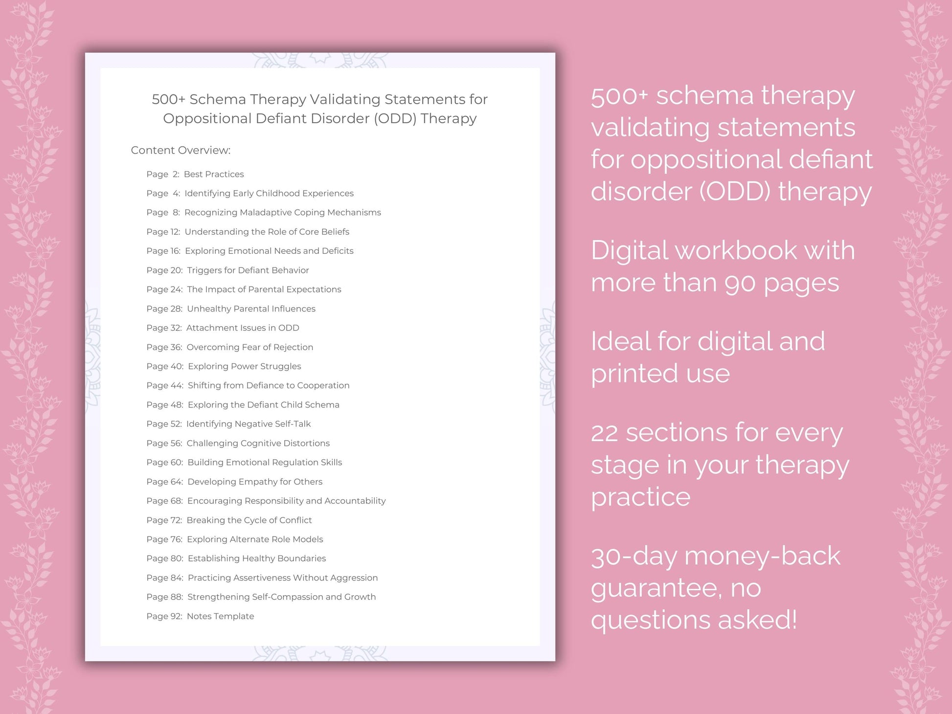 Oppositional Defiant Disorder (ODD) Schema Therapy Therapist Worksheets