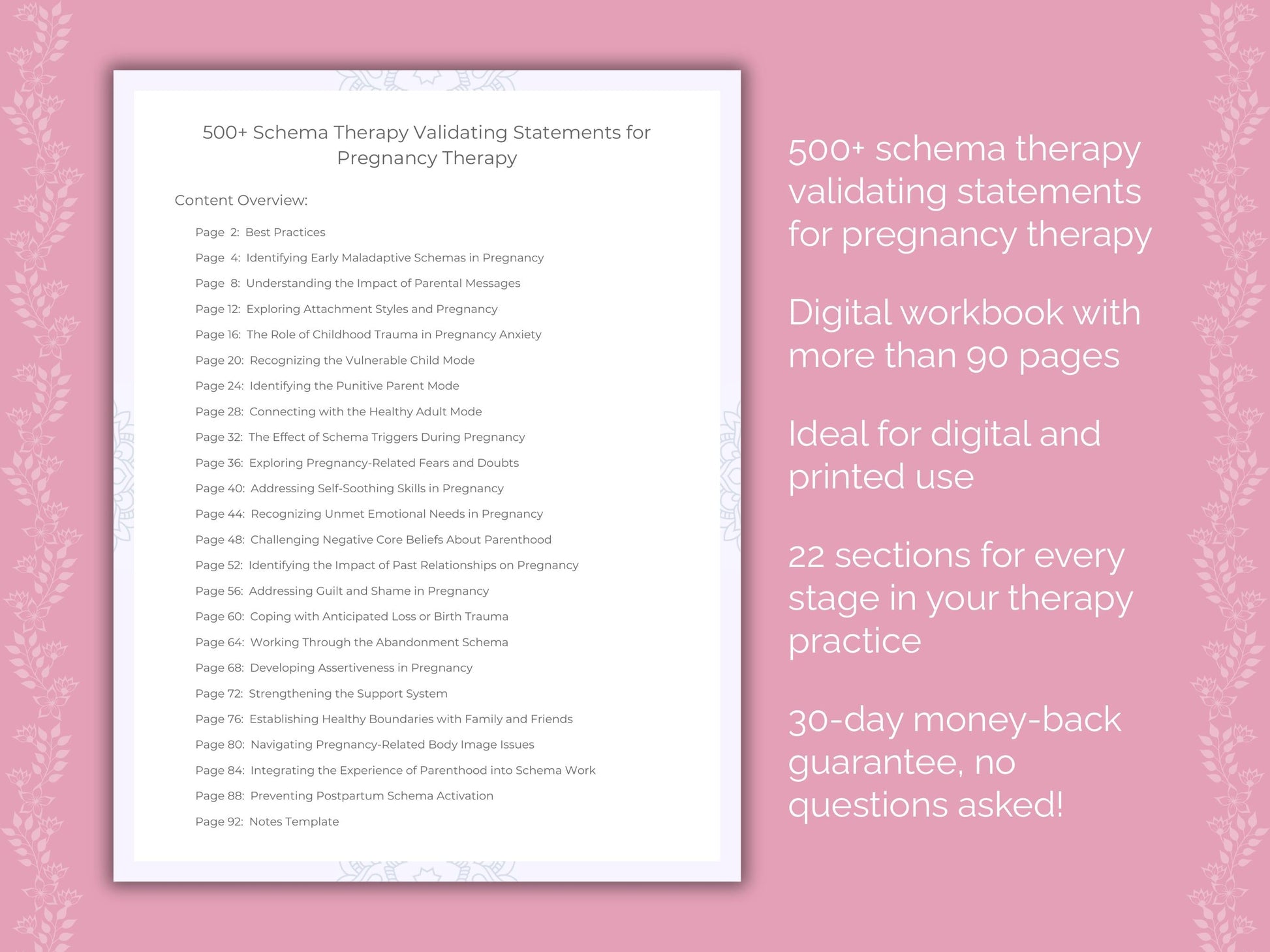 Pregnancy Schema Therapy Therapist Worksheets