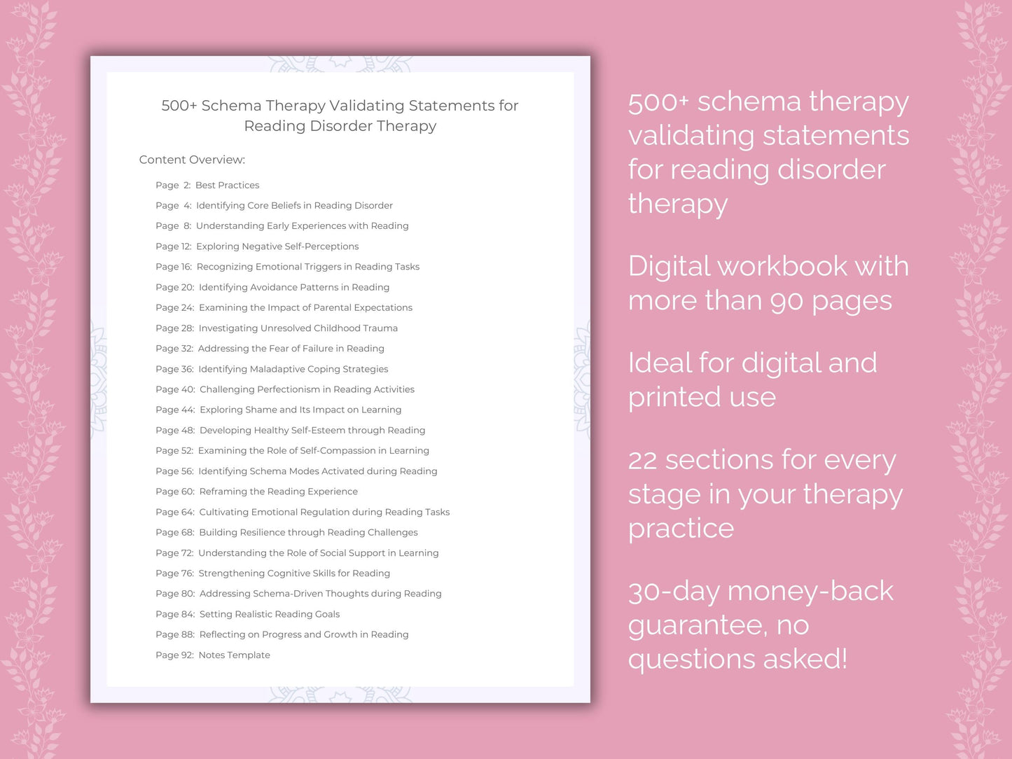 Reading Disorder Schema Therapy Therapist Worksheets