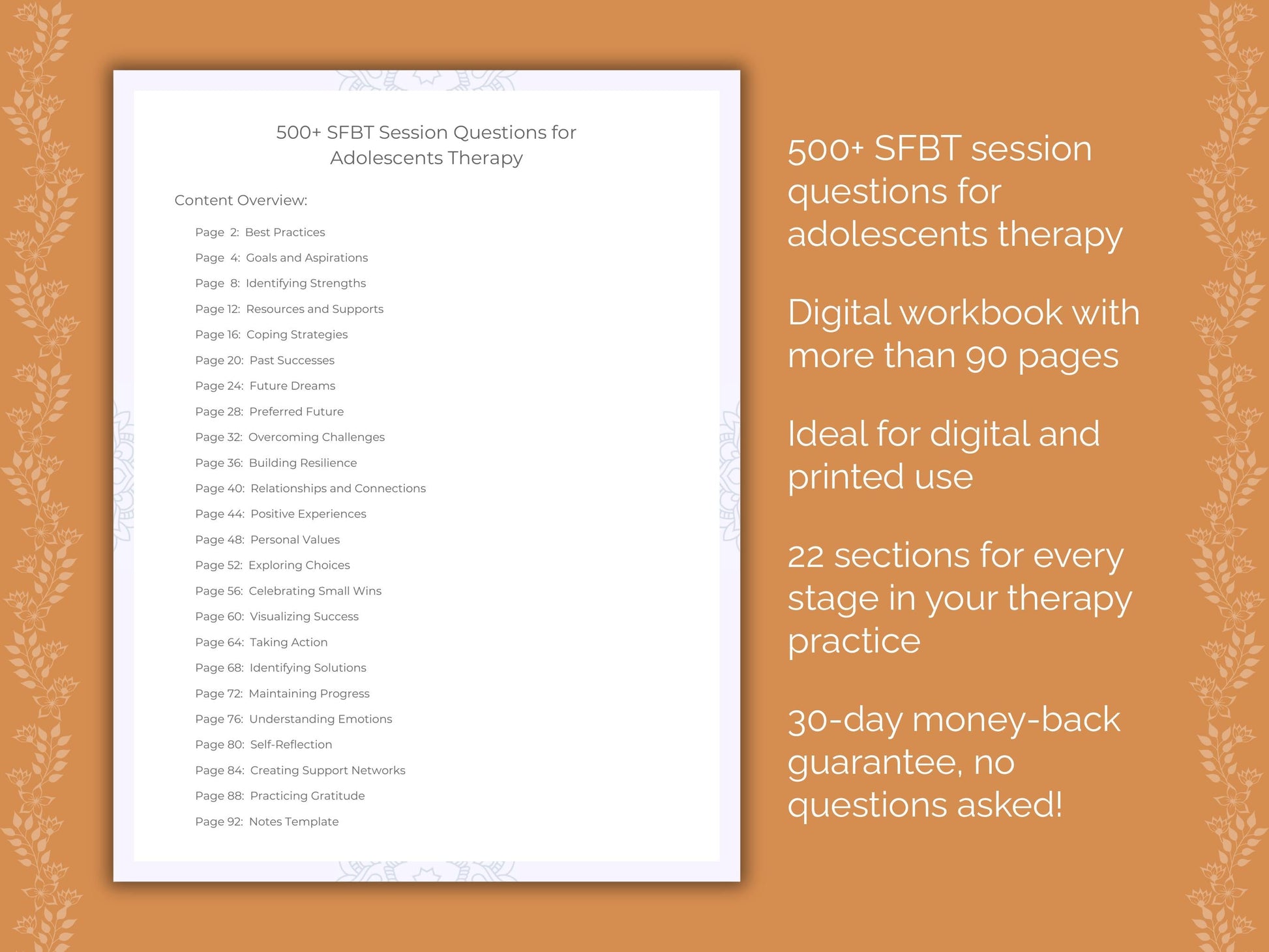 Adolescents Solution-Focused Brief Therapy (SFBT) Therapist Worksheets