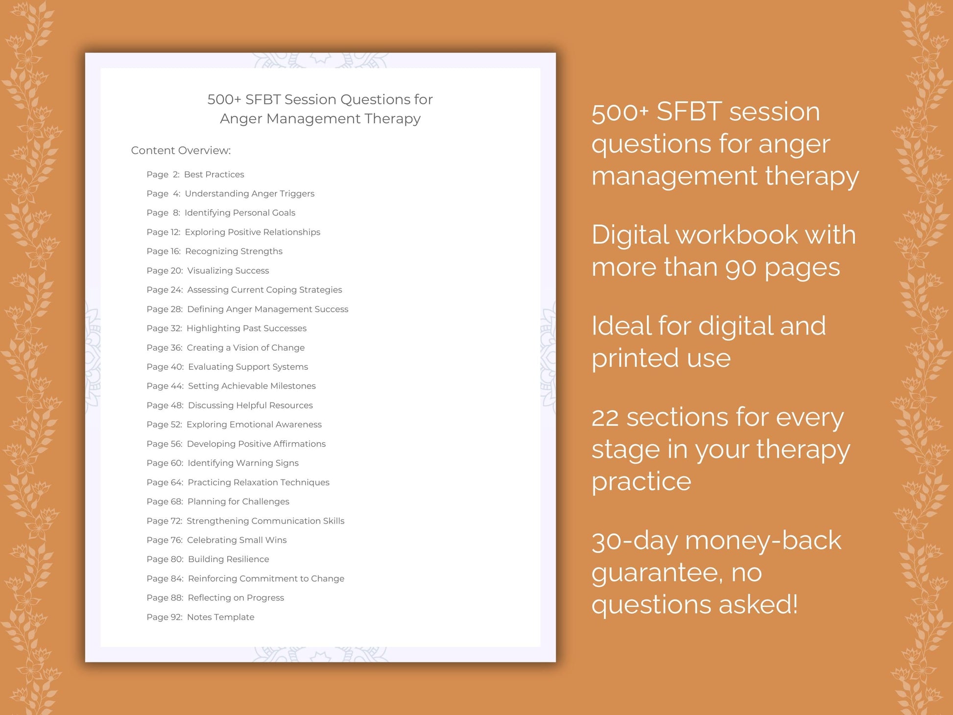Anger Management Solution-Focused Brief Therapy (SFBT) Therapist Worksheets
